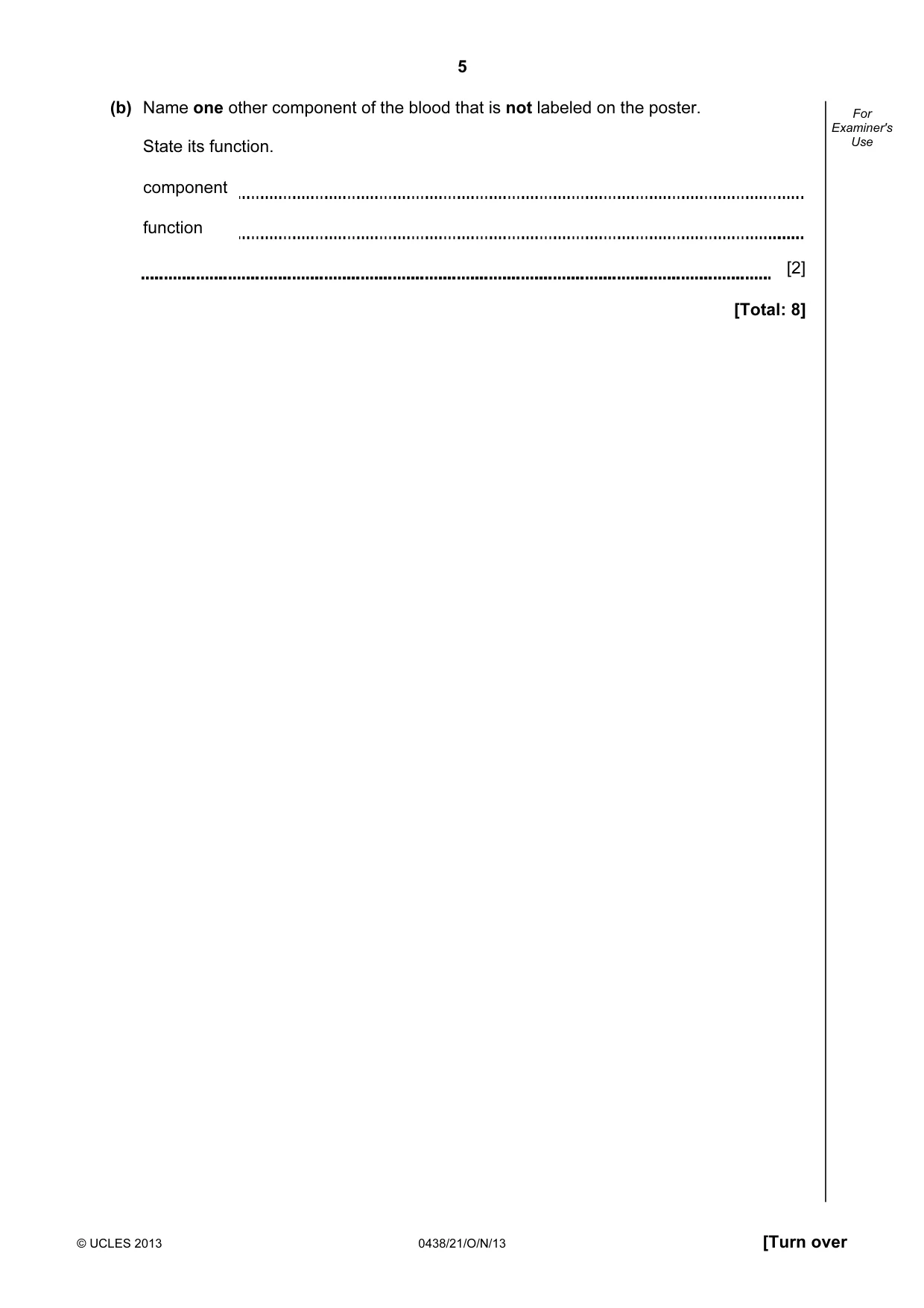 Cambridge IGCSE Biology (BES) 0438 2013 Oct/Nov Paper 2 · Variant 1 question paper, page 5 of 20