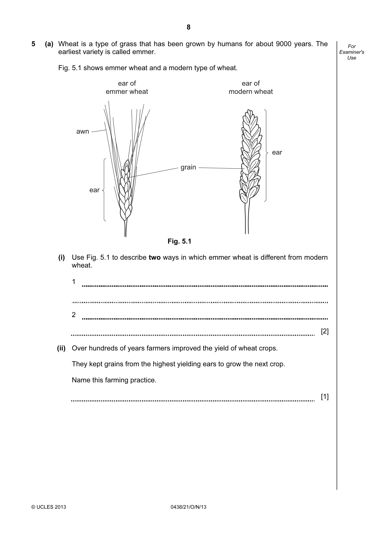 Cambridge IGCSE Biology (BES) 0438 2013 Oct/Nov Paper 2 · Variant 1 question paper, page 8 of 20