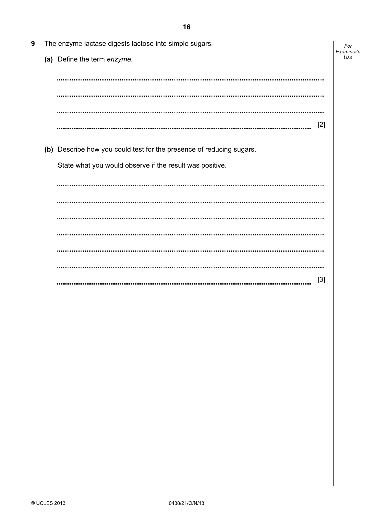 Cambridge IGCSE Biology (BES) 0438 2013 Oct/Nov Paper 2 · Variant 1 question paper, page 16 of 20