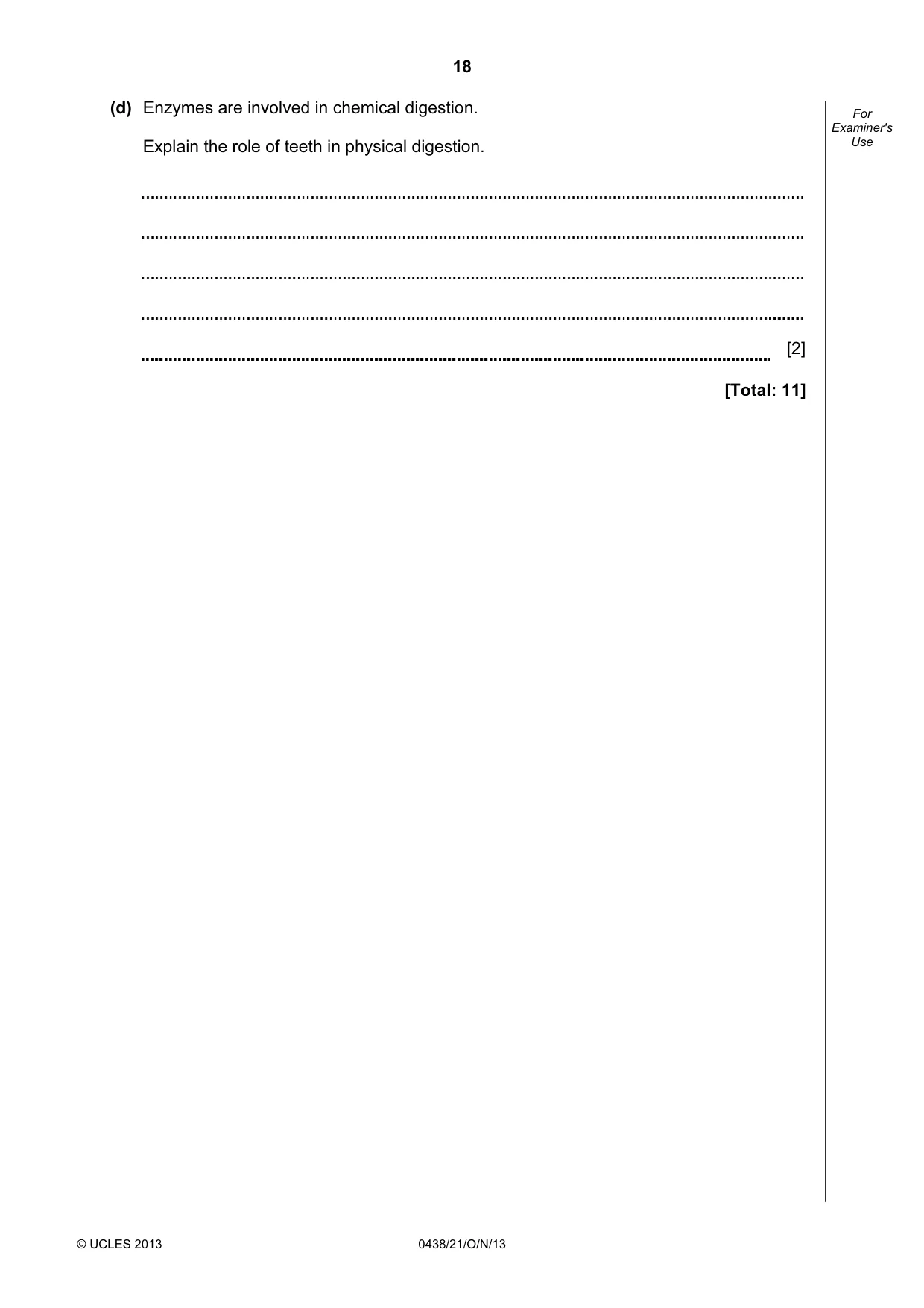 Cambridge IGCSE Biology (BES) 0438 2013 Oct/Nov Paper 2 · Variant 1 question paper, page 18 of 20