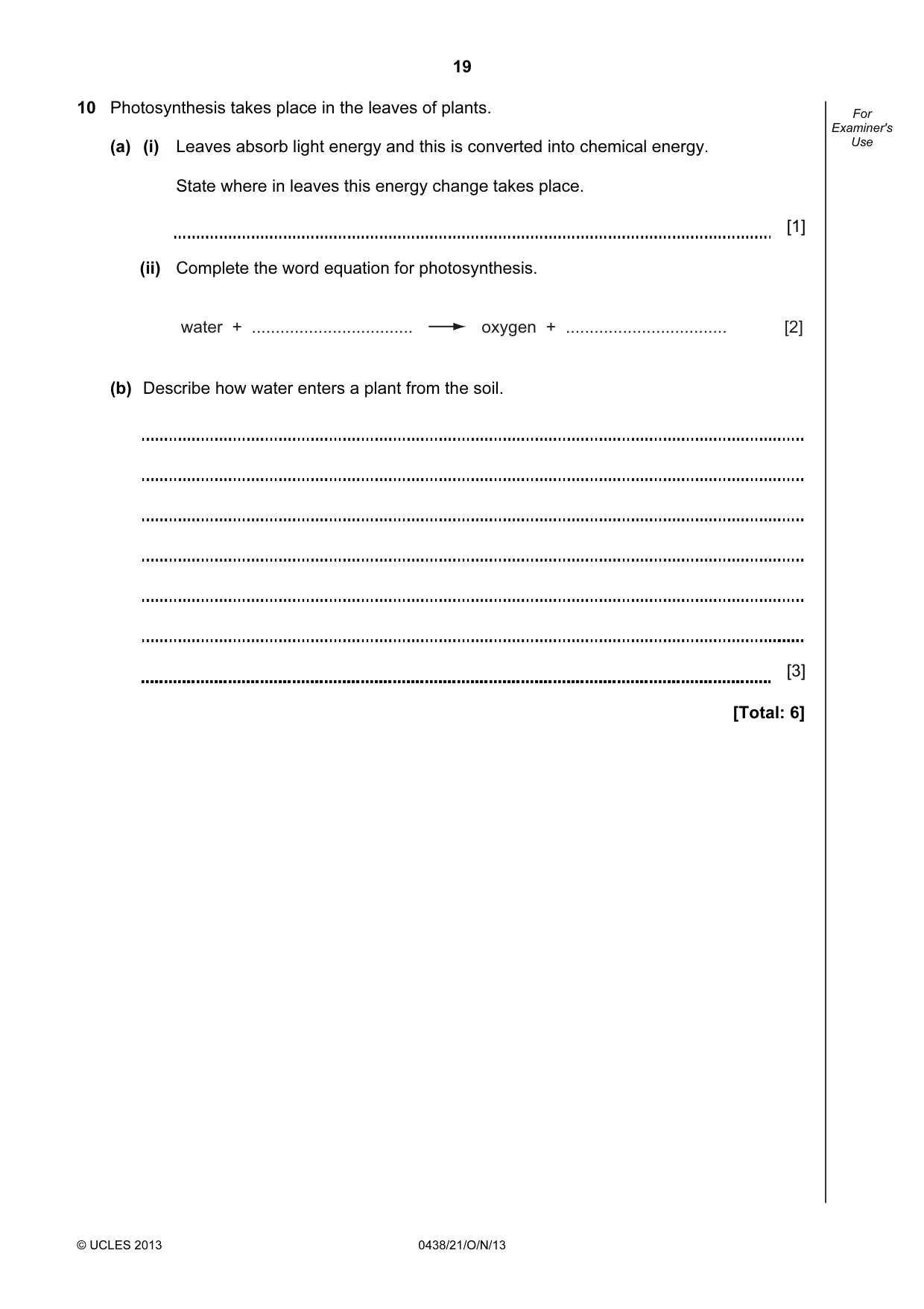 Cambridge IGCSE Biology (BES) 0438 2013 Oct/Nov Paper 2 · Variant 1 question paper, page 19 of 20
