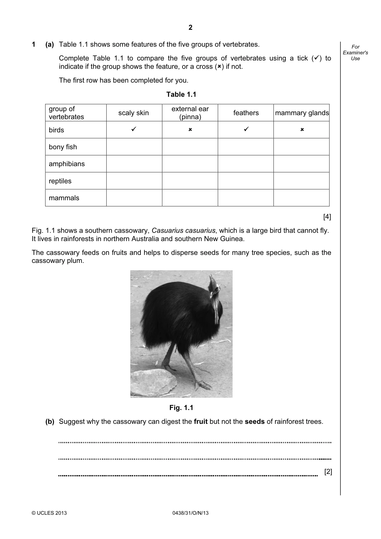 Cambridge IGCSE Biology (BES) 0438 2013 Oct/Nov Paper 3 · Variant 1 question paper, page 2 of 20