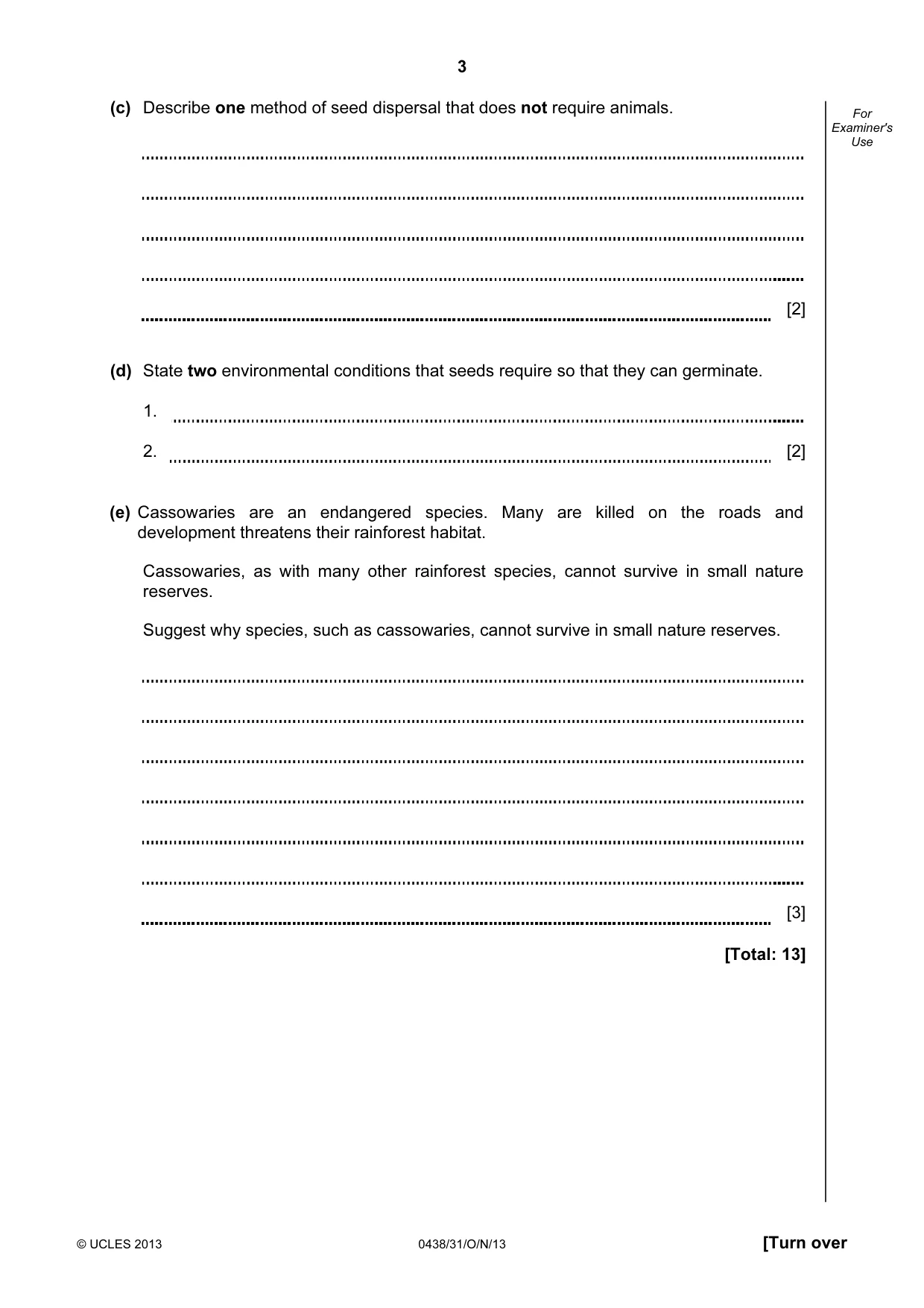 Cambridge IGCSE Biology (BES) 0438 2013 Oct/Nov Paper 3 · Variant 1 question paper, page 3 of 20
