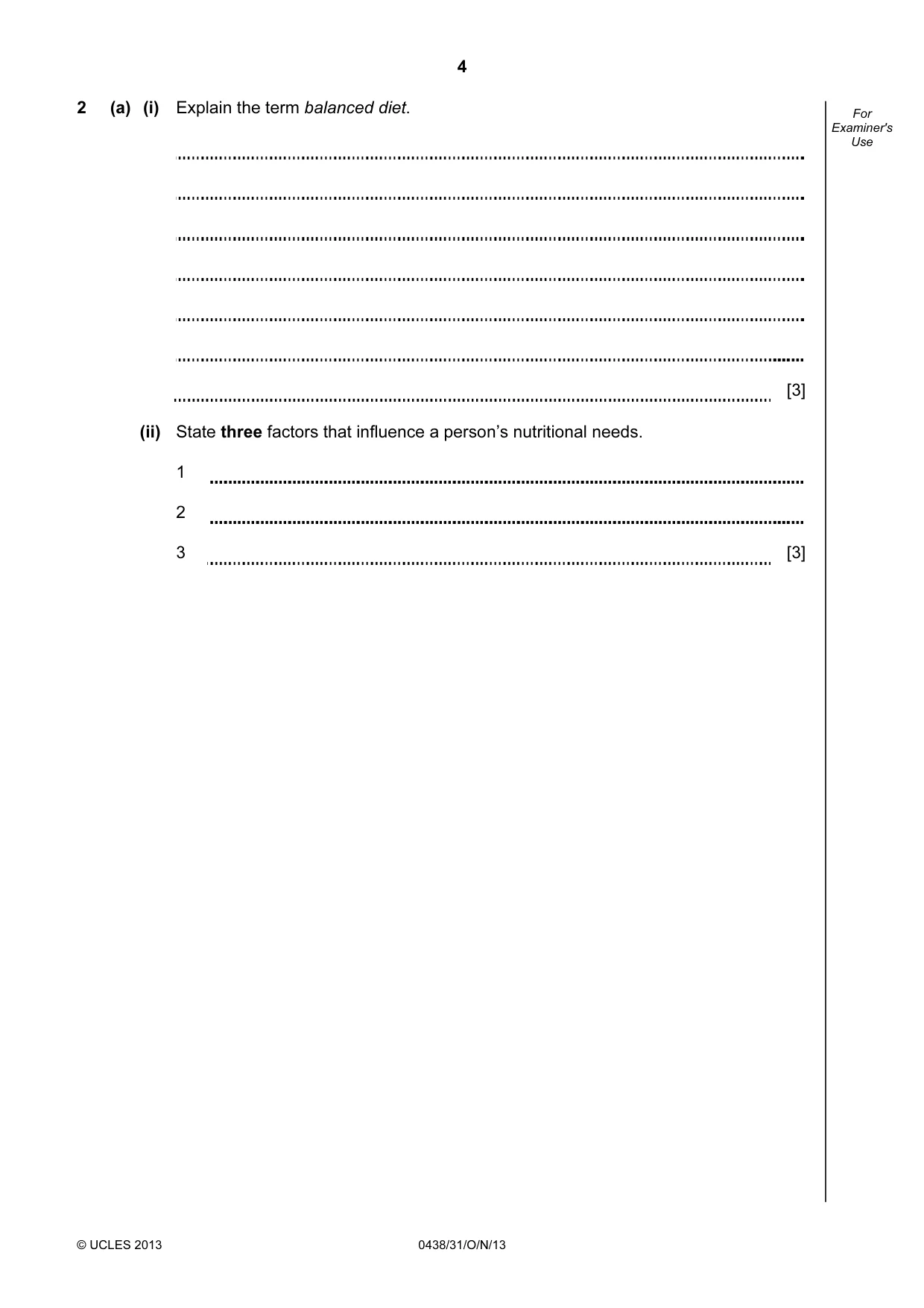 Cambridge IGCSE Biology (BES) 0438 2013 Oct/Nov Paper 3 · Variant 1 question paper, page 4 of 20