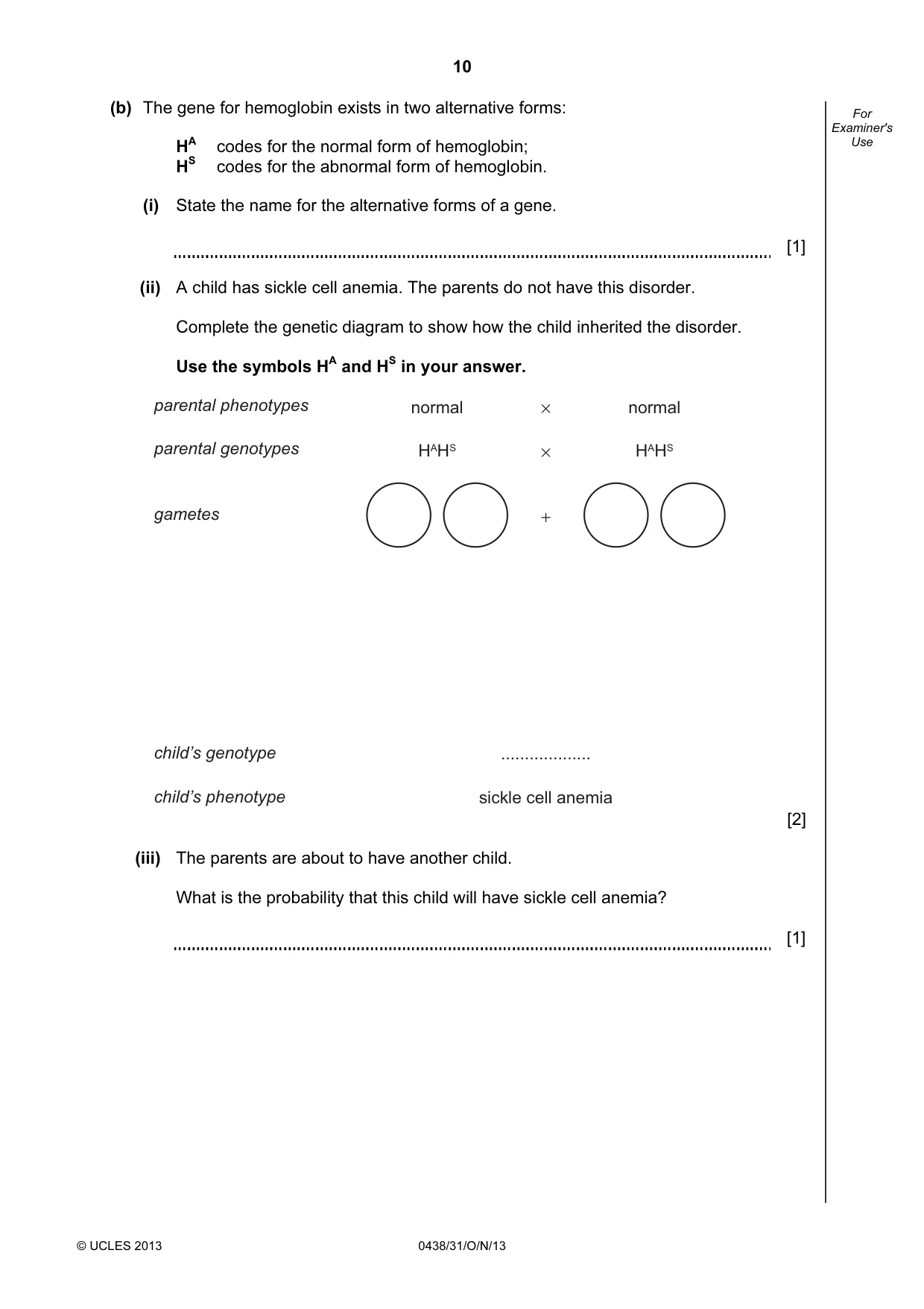 Cambridge IGCSE Biology (BES) 0438 2013 Oct/Nov Paper 3 · Variant 1 question paper, page 10 of 20
