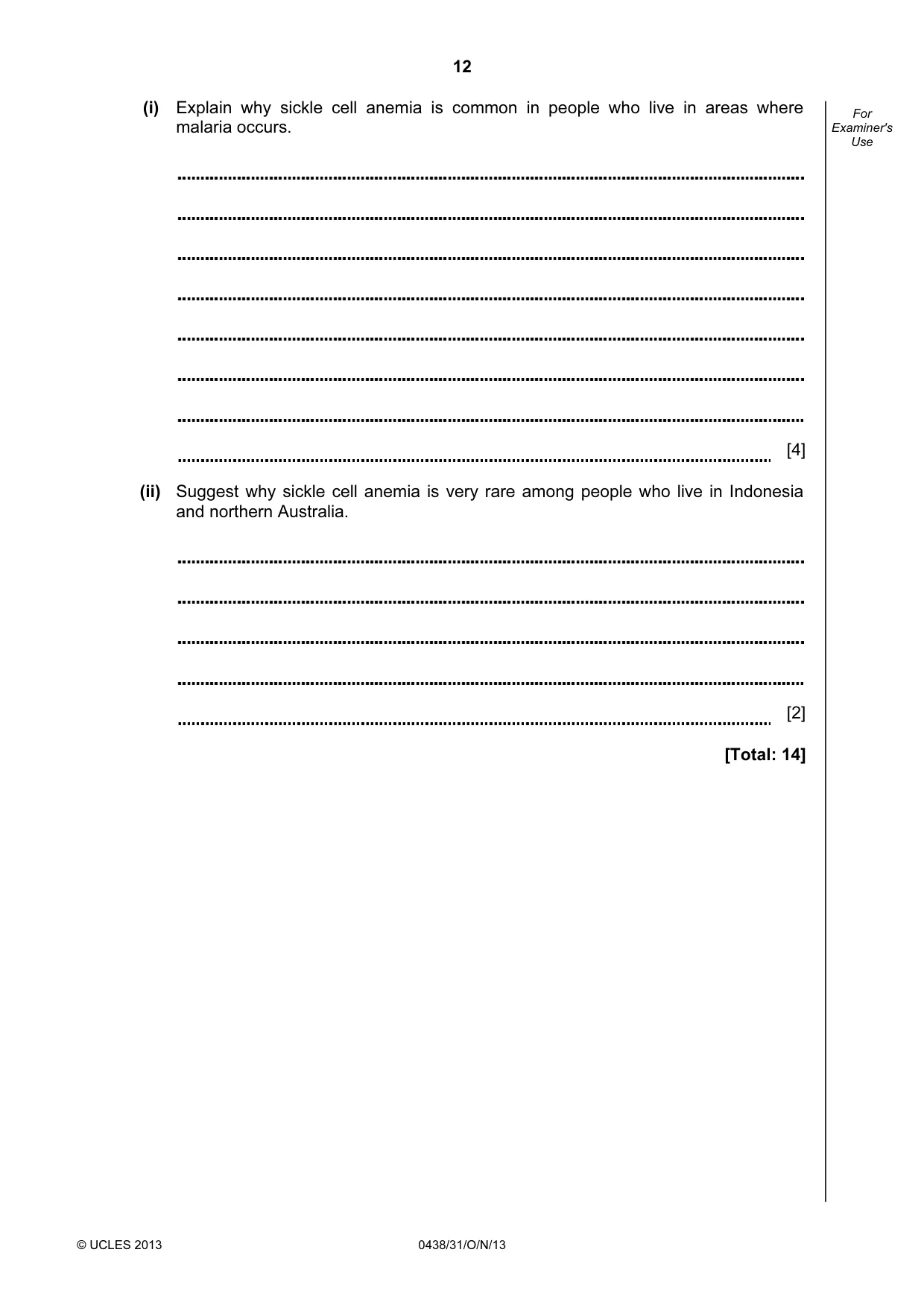 Cambridge IGCSE Biology (BES) 0438 2013 Oct/Nov Paper 3 · Variant 1 question paper, page 12 of 20