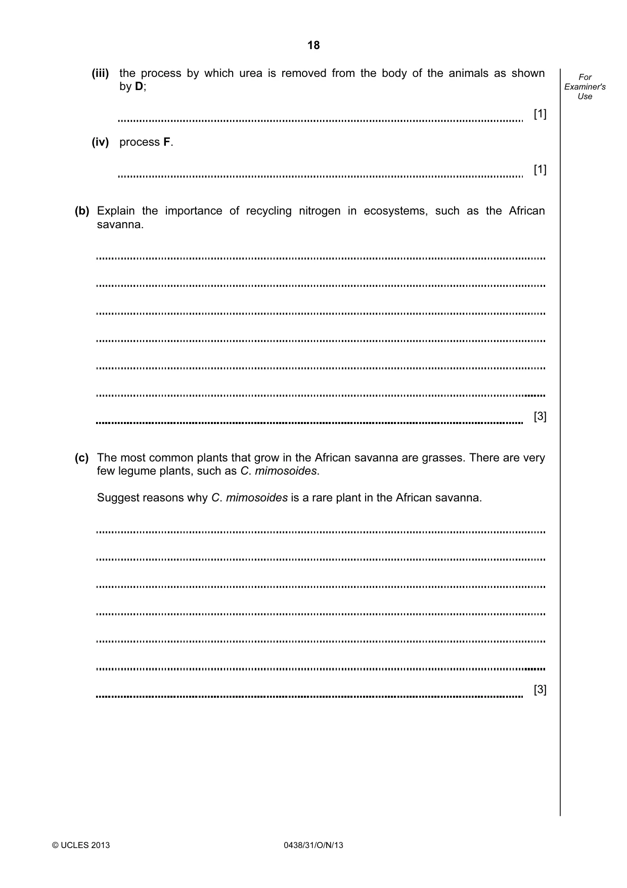 Cambridge IGCSE Biology (BES) 0438 2013 Oct/Nov Paper 3 · Variant 1 question paper, page 18 of 20