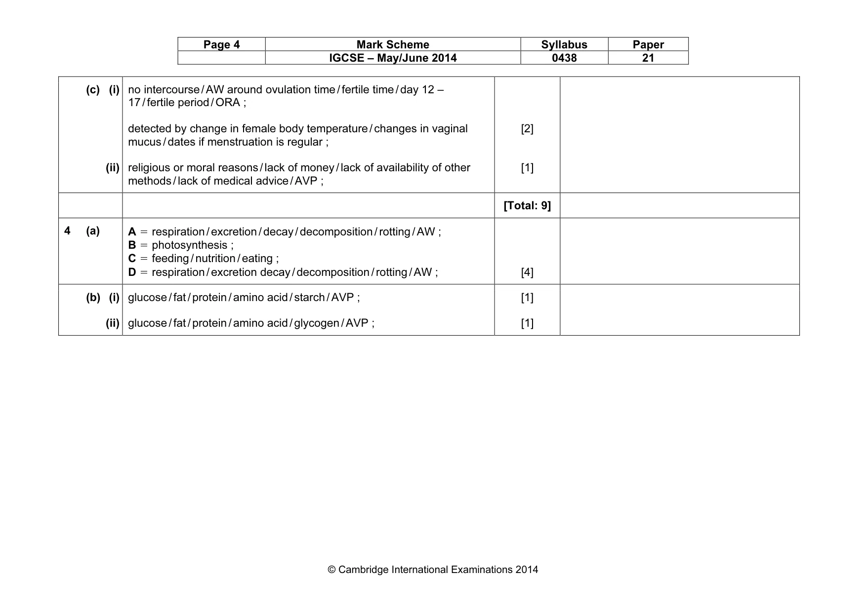 Mark scheme, page 4 of 9