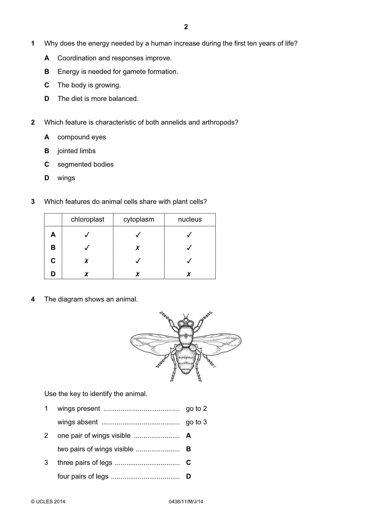Cambridge IGCSE Biology (BES) 0438 2014 May/June Paper 1 · Variant 1 question paper, page 2 of 20