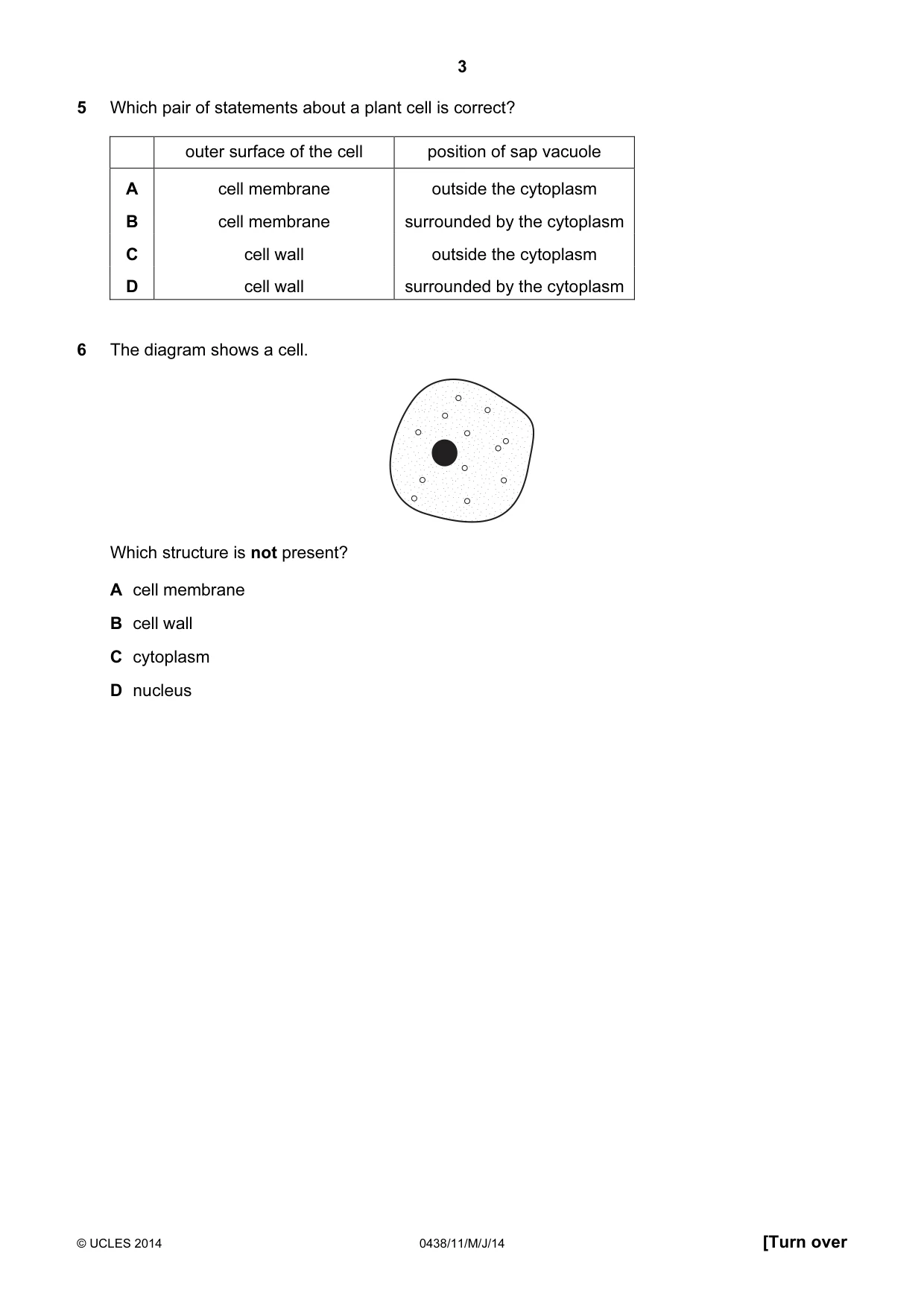 Cambridge IGCSE Biology (BES) 0438 2014 May/June Paper 1 · Variant 1 question paper, page 3 of 20