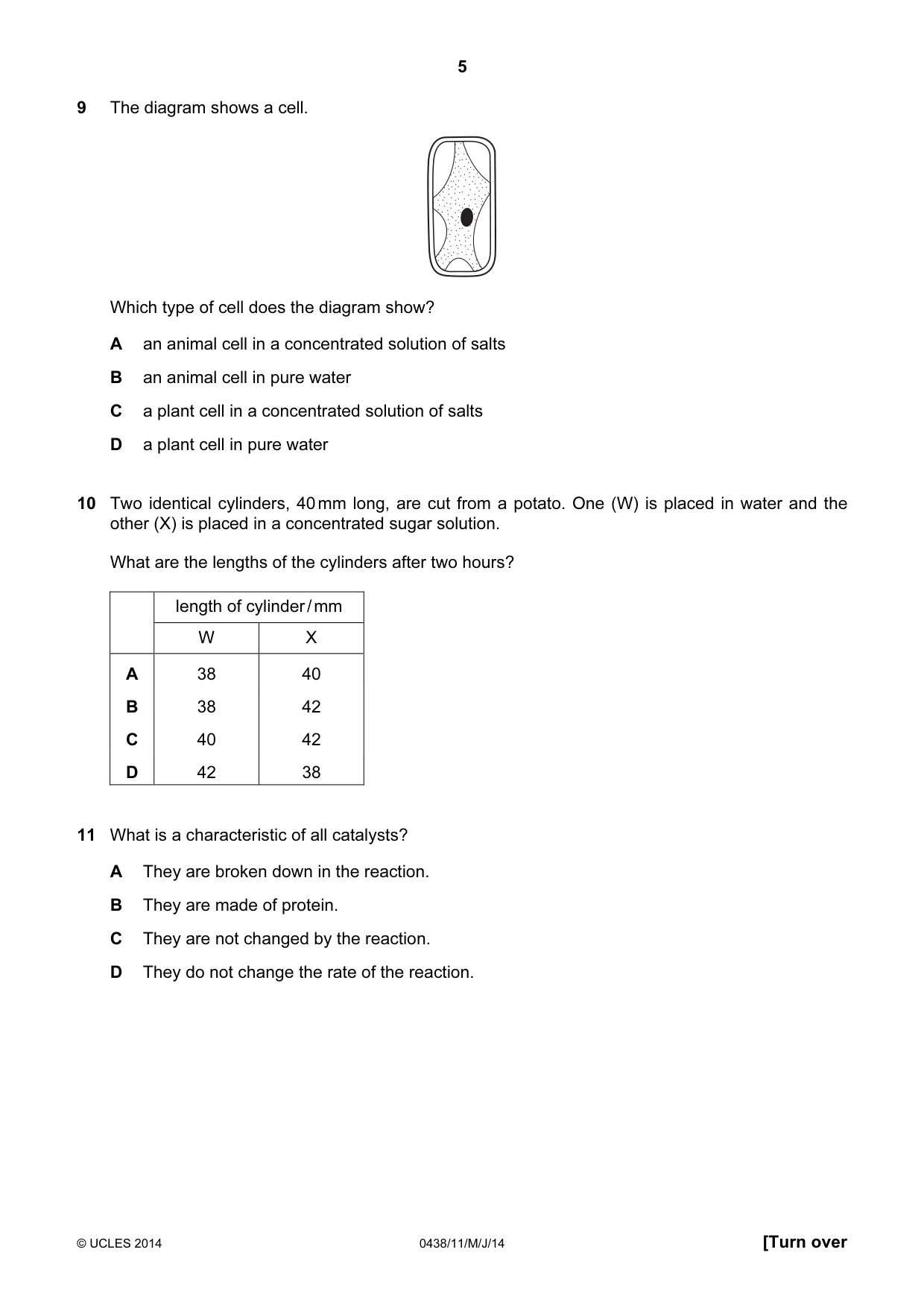 Cambridge IGCSE Biology (BES) 0438 2014 May/June Paper 1 · Variant 1 question paper, page 5 of 20