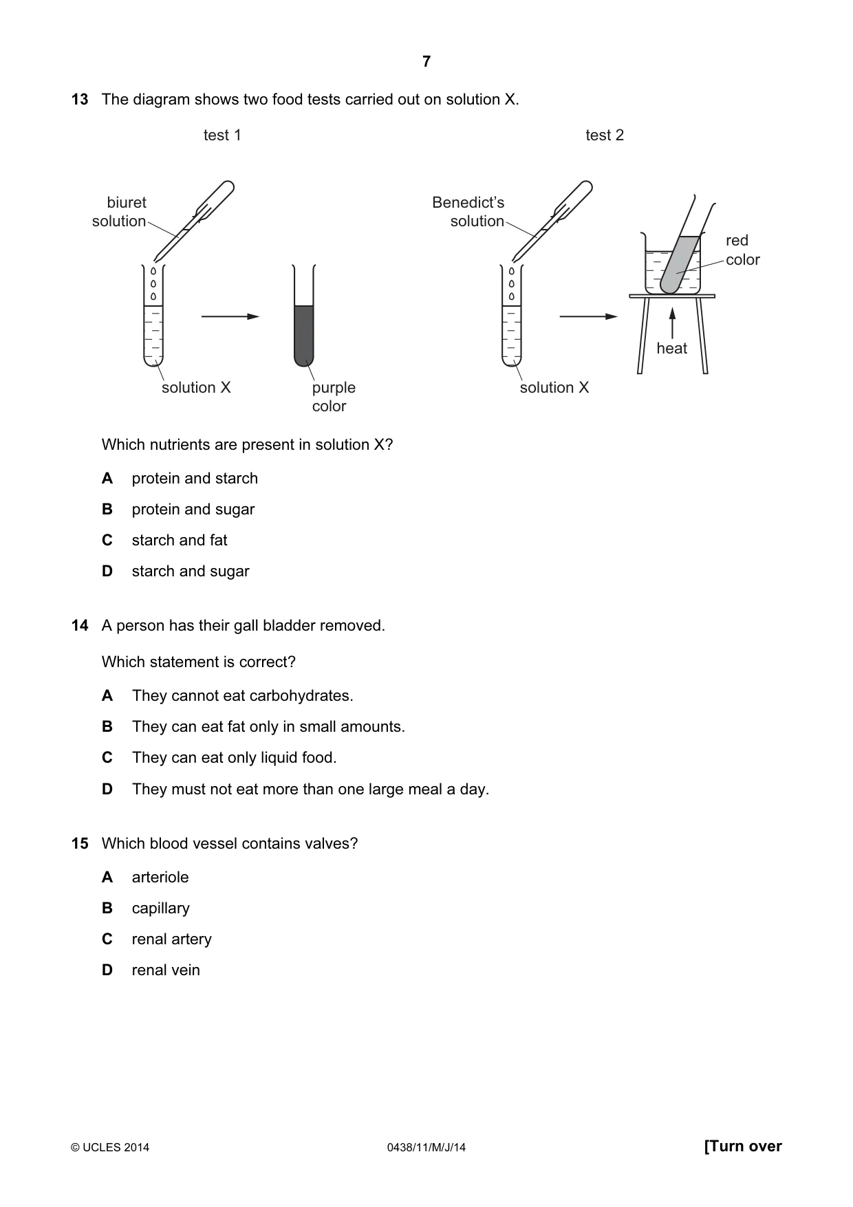 Cambridge IGCSE Biology (BES) 0438 2014 May/June Paper 1 · Variant 1 question paper, page 7 of 20