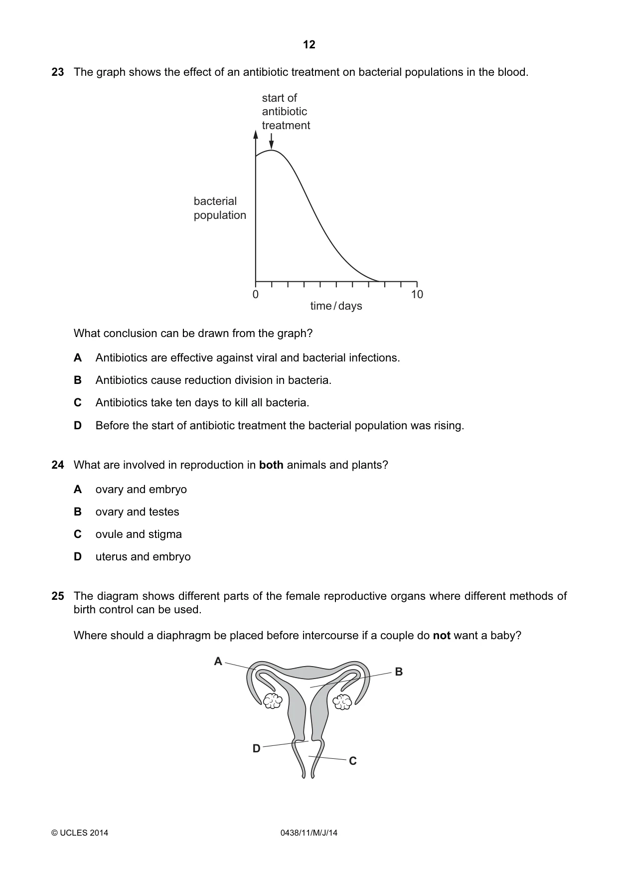 Cambridge IGCSE Biology (BES) 0438 2014 May/June Paper 1 · Variant 1 question paper, page 12 of 20
