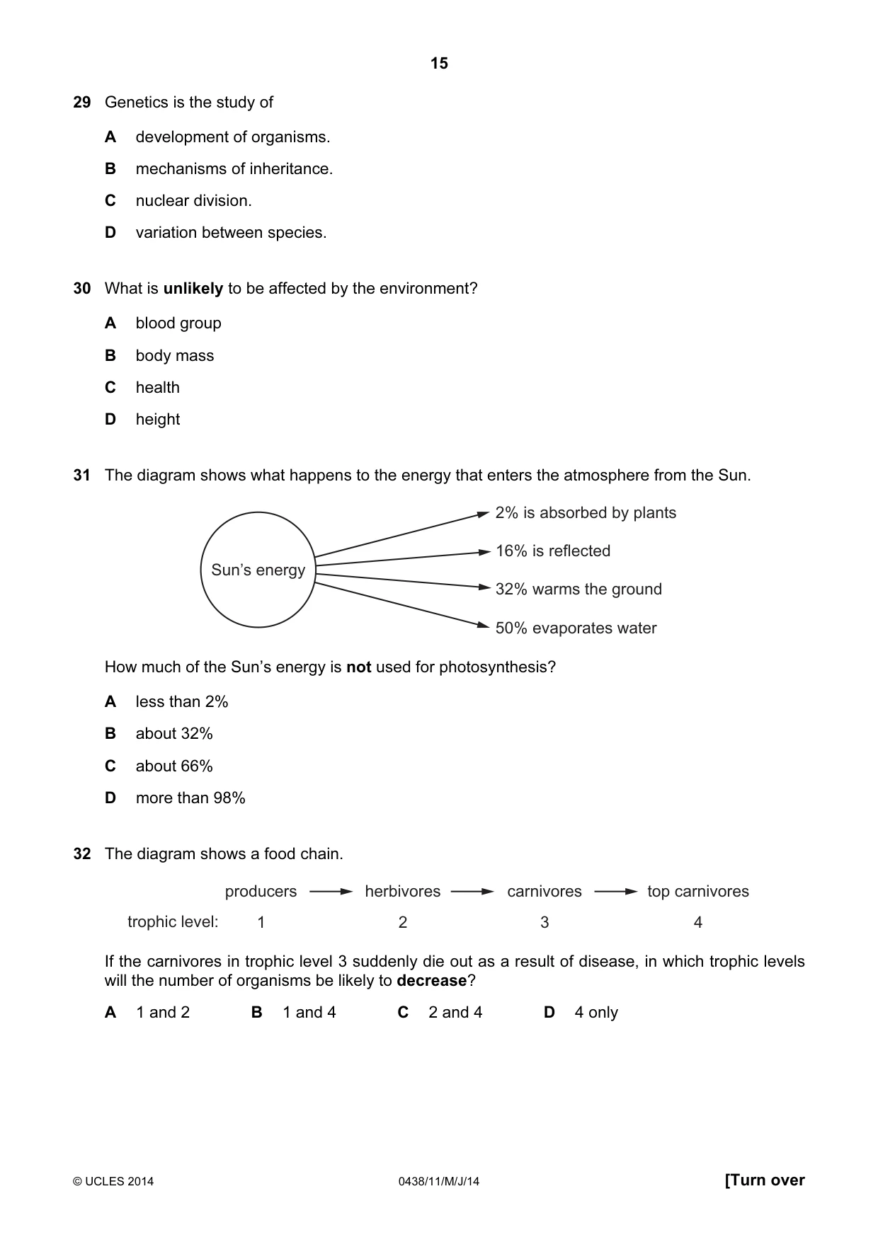 Cambridge IGCSE Biology (BES) 0438 2014 May/June Paper 1 · Variant 1 question paper, page 15 of 20