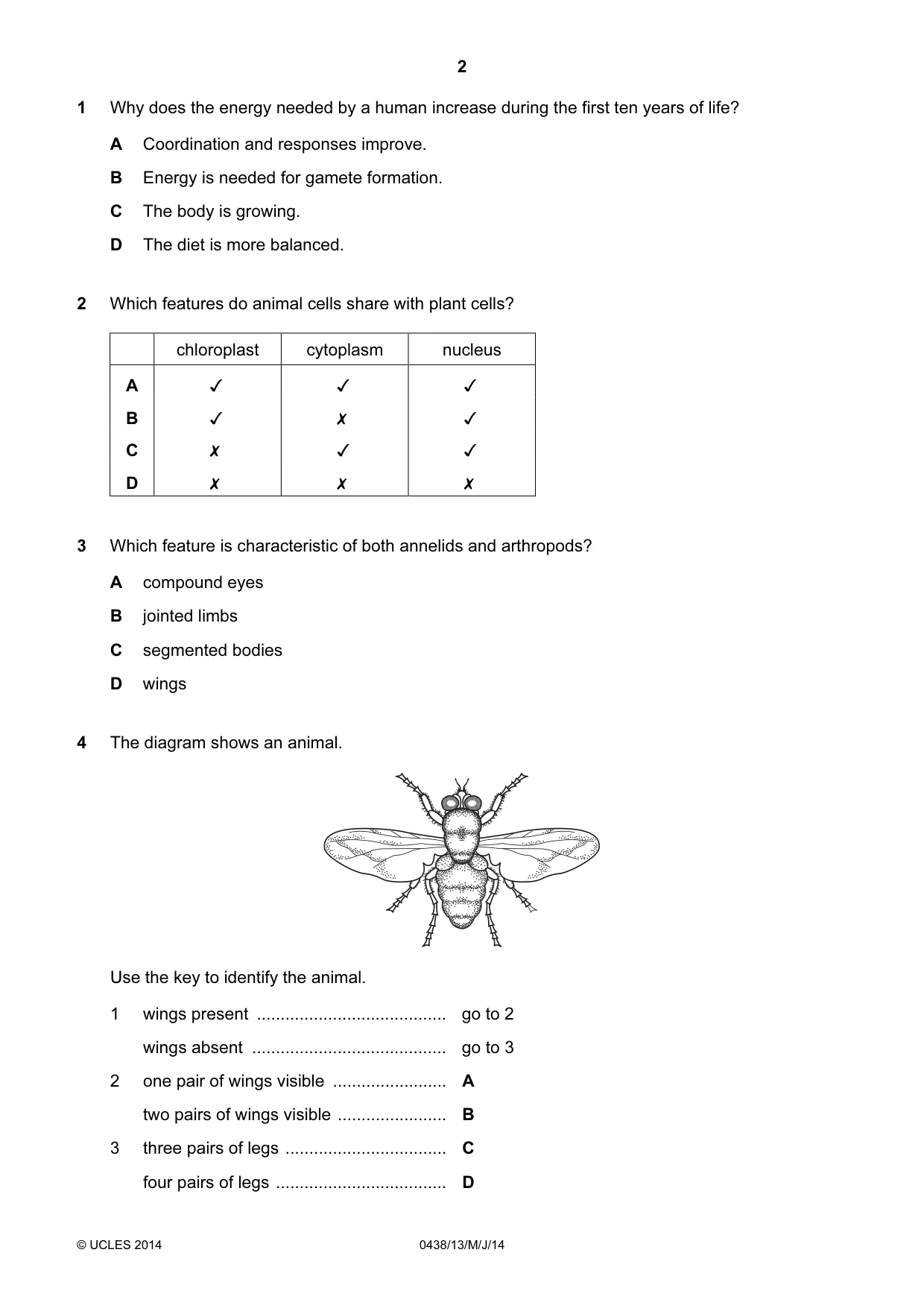 Cambridge IGCSE Biology (BES) 0438 2014 May/June Paper 1 · Variant 3 question paper, page 2 of 16
