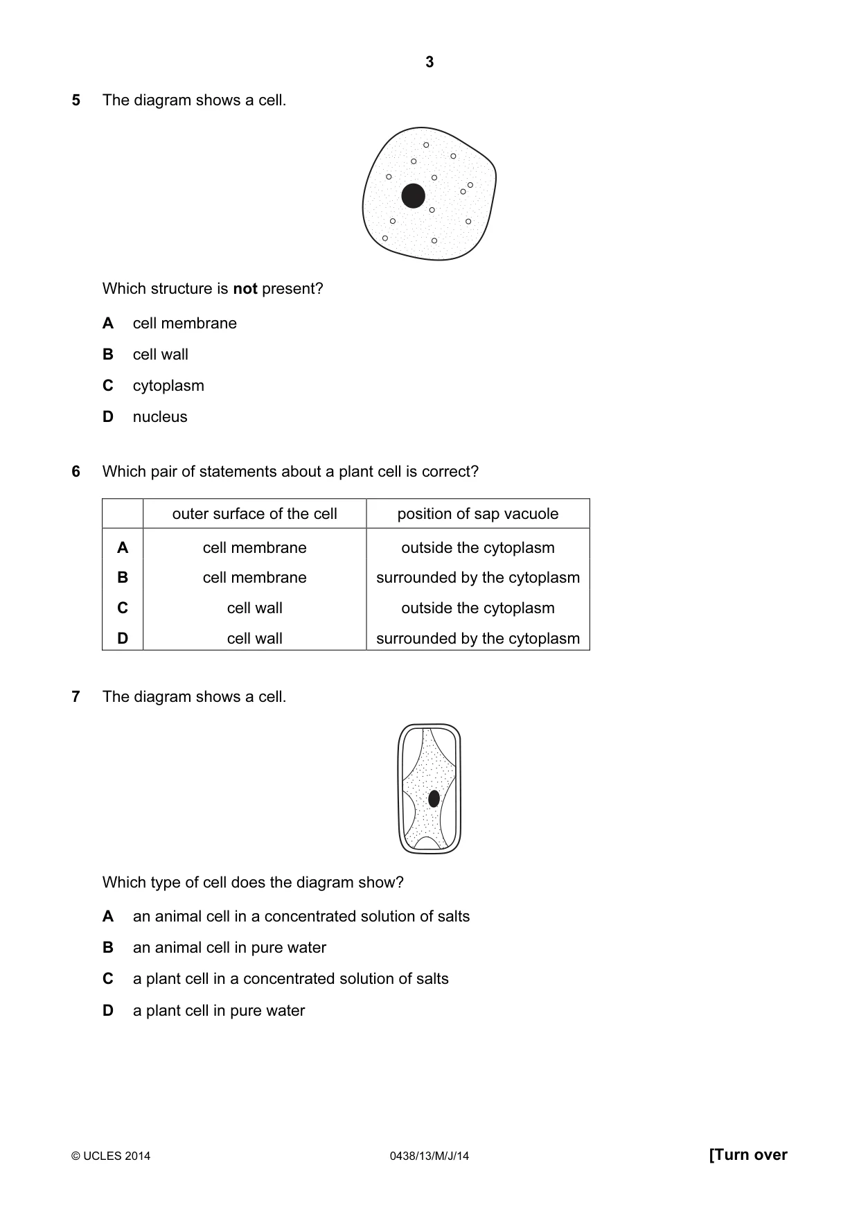 Cambridge IGCSE Biology (BES) 0438 2014 May/June Paper 1 · Variant 3 question paper, page 3 of 16