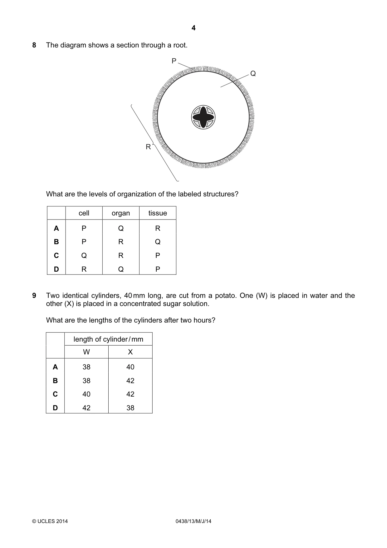 Cambridge IGCSE Biology (BES) 0438 2014 May/June Paper 1 · Variant 3 question paper, page 4 of 16