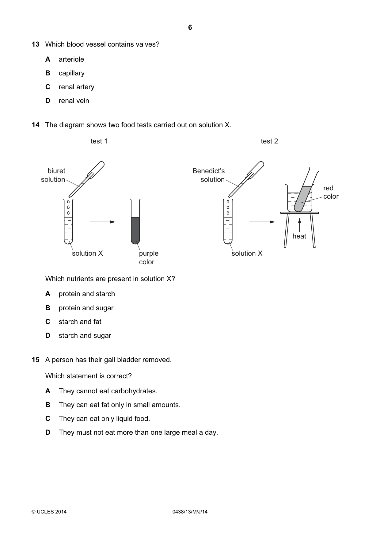 Cambridge IGCSE Biology (BES) 0438 2014 May/June Paper 1 · Variant 3 question paper, page 6 of 16