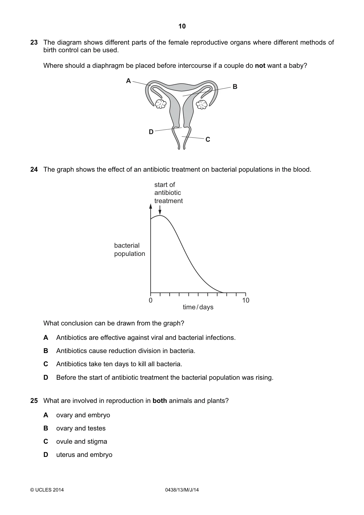 Cambridge IGCSE Biology (BES) 0438 2014 May/June Paper 1 · Variant 3 question paper, page 10 of 16