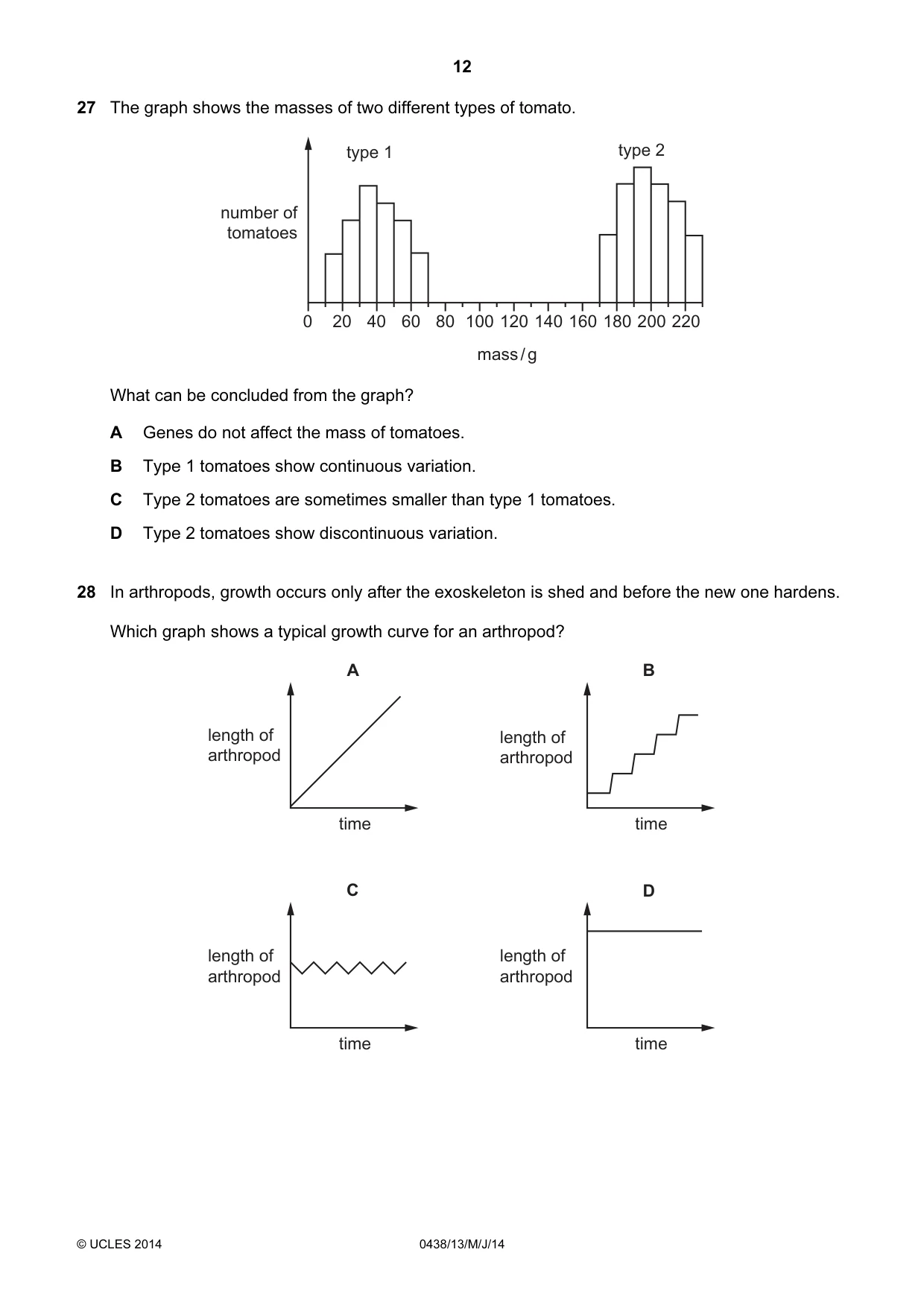 Cambridge IGCSE Biology (BES) 0438 2014 May/June Paper 1 · Variant 3 question paper, page 12 of 16