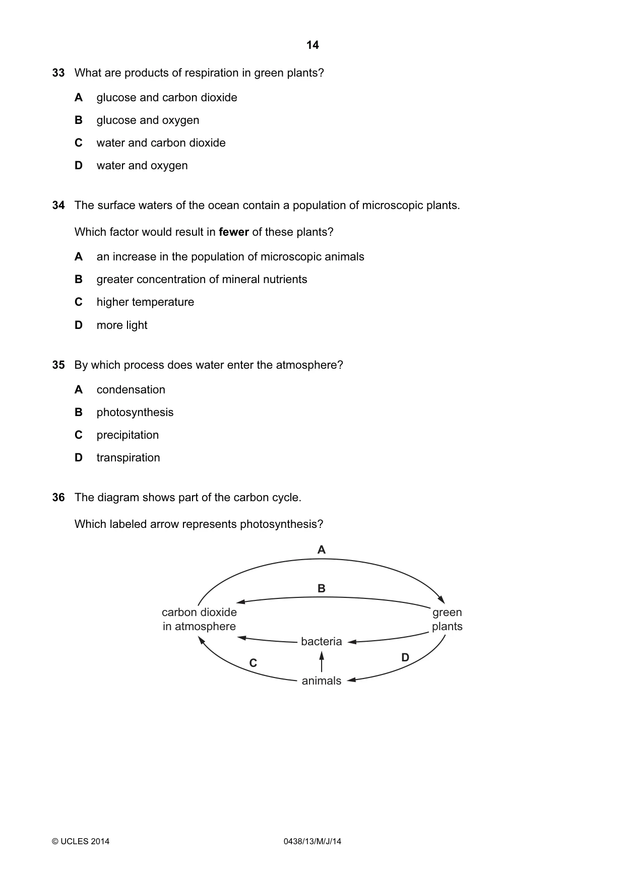 Cambridge IGCSE Biology (BES) 0438 2014 May/June Paper 1 · Variant 3 question paper, page 14 of 16