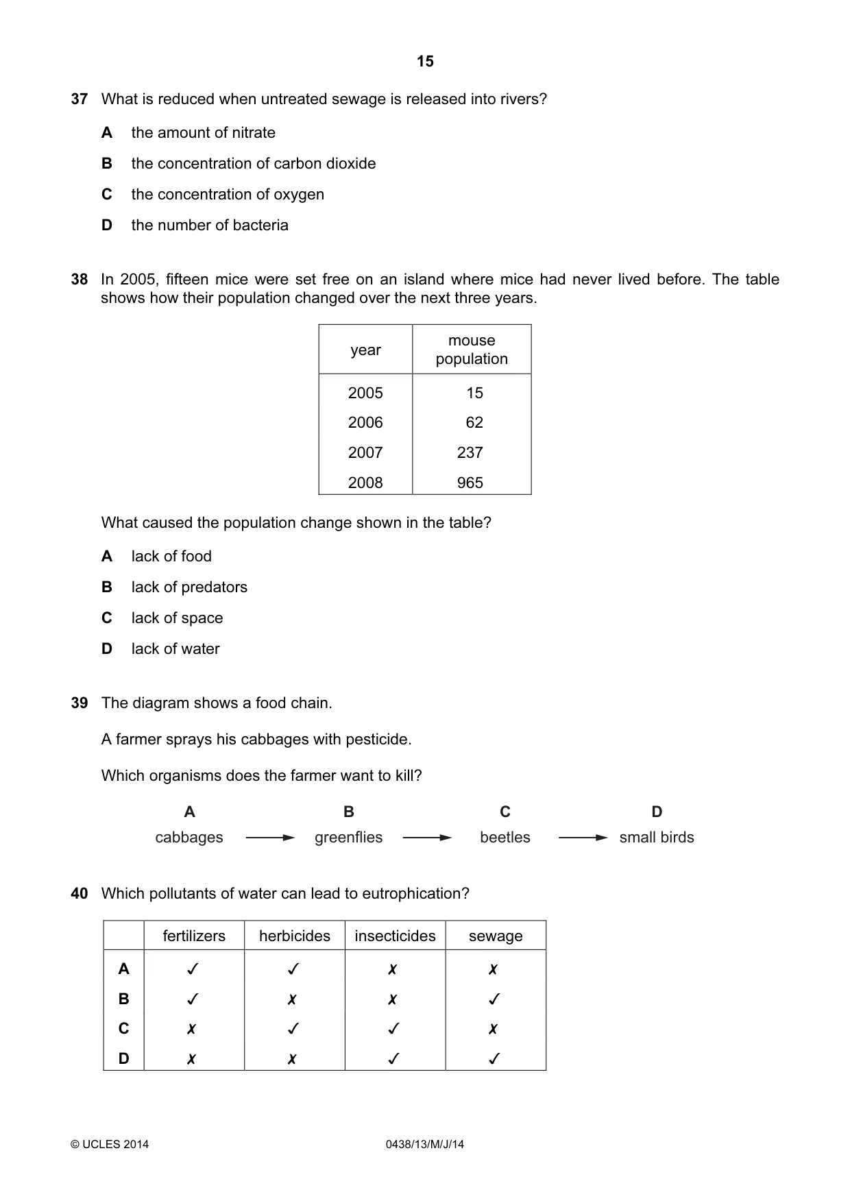 Cambridge IGCSE Biology (BES) 0438 2014 May/June Paper 1 · Variant 3 question paper, page 15 of 16