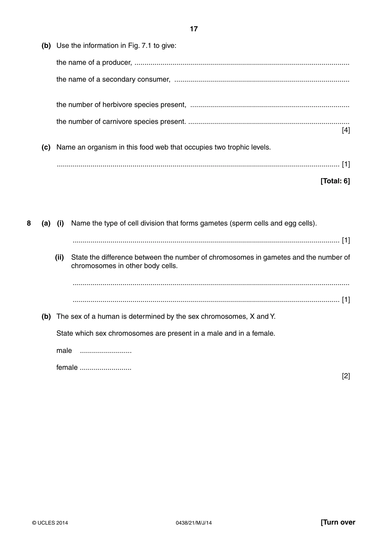 Cambridge IGCSE Biology (BES) 0438 2014 May/June Paper 2 · Variant 1 question paper, page 17 of 20