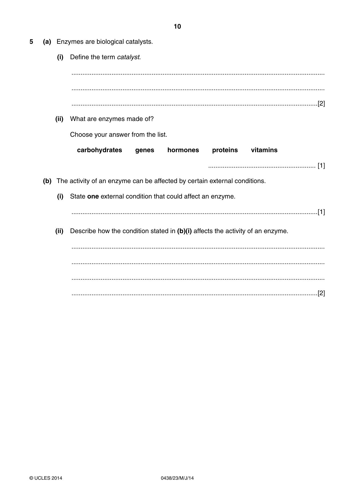 Cambridge IGCSE Biology (BES) 0438 2014 May/June Paper 2 · Variant 3 question paper, page 10 of 20