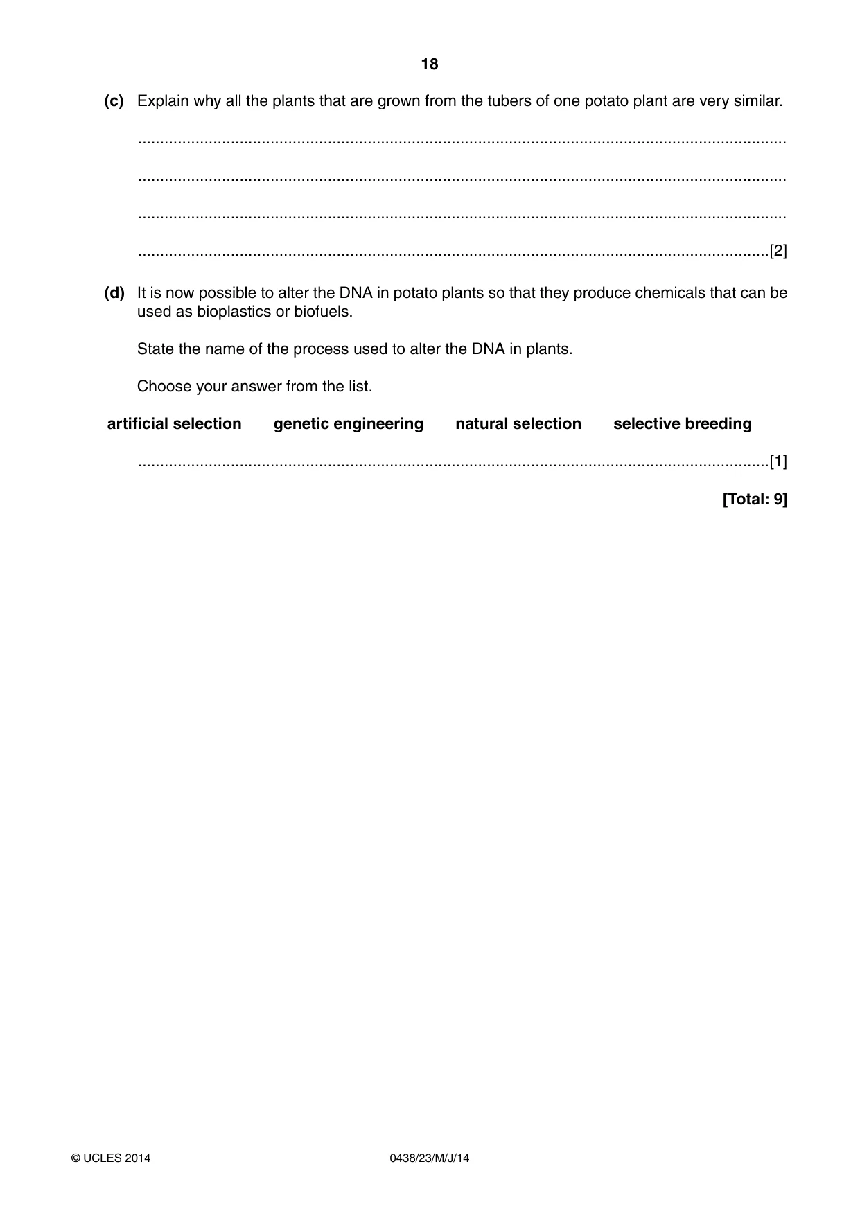 Cambridge IGCSE Biology (BES) 0438 2014 May/June Paper 2 · Variant 3 question paper, page 18 of 20