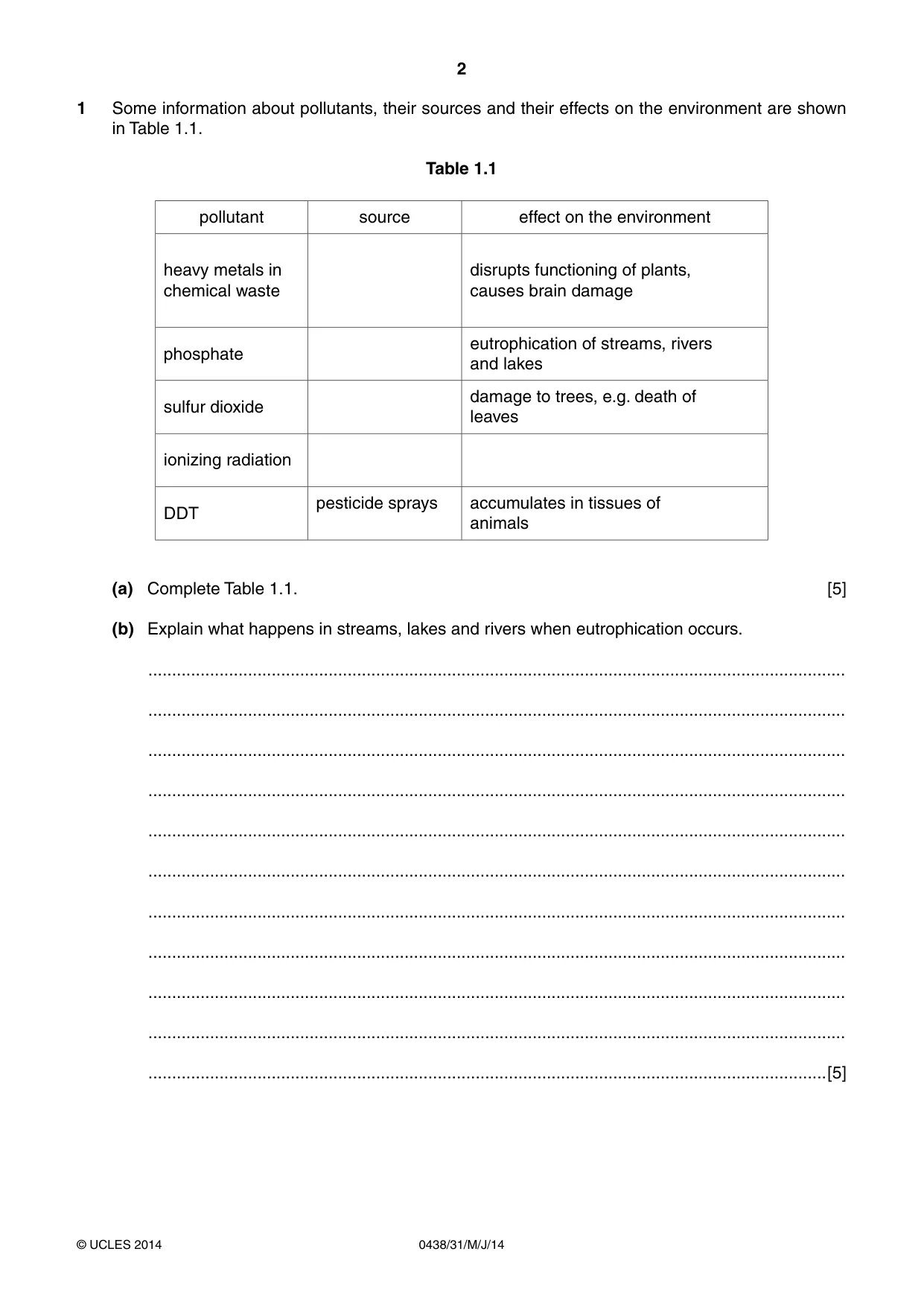 Cambridge IGCSE Biology (BES) 0438 2014 May/June Paper 3 · Variant 1 question paper, page 2 of 20