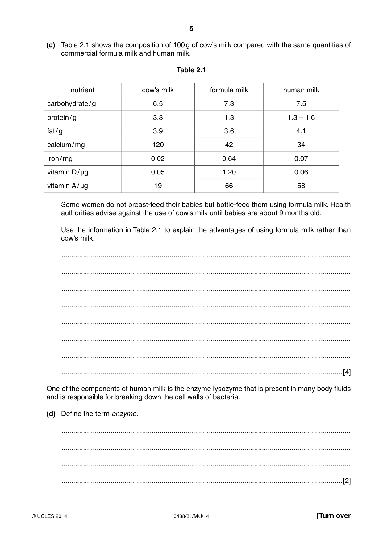 Cambridge IGCSE Biology (BES) 0438 2014 May/June Paper 3 · Variant 1 question paper, page 5 of 20