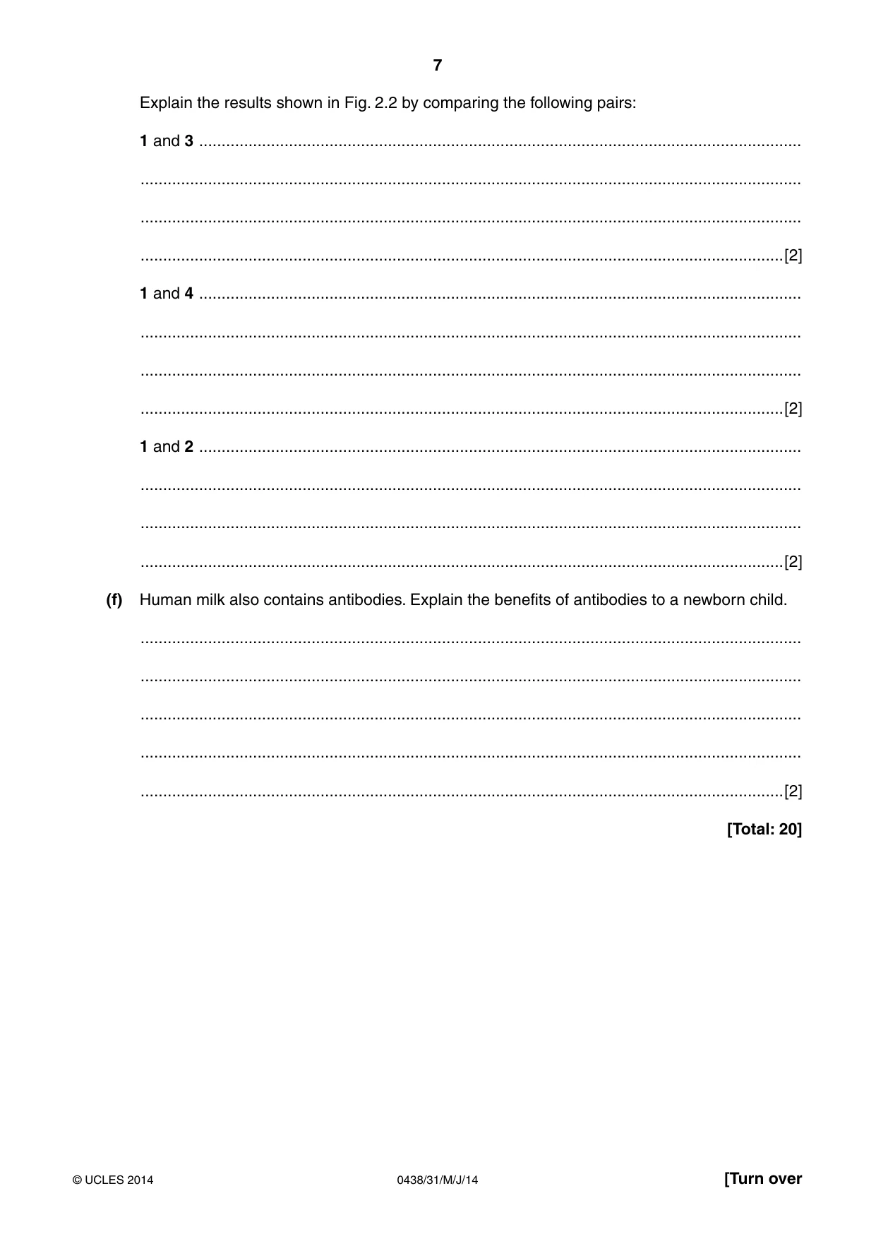 Cambridge IGCSE Biology (BES) 0438 2014 May/June Paper 3 · Variant 1 question paper, page 7 of 20