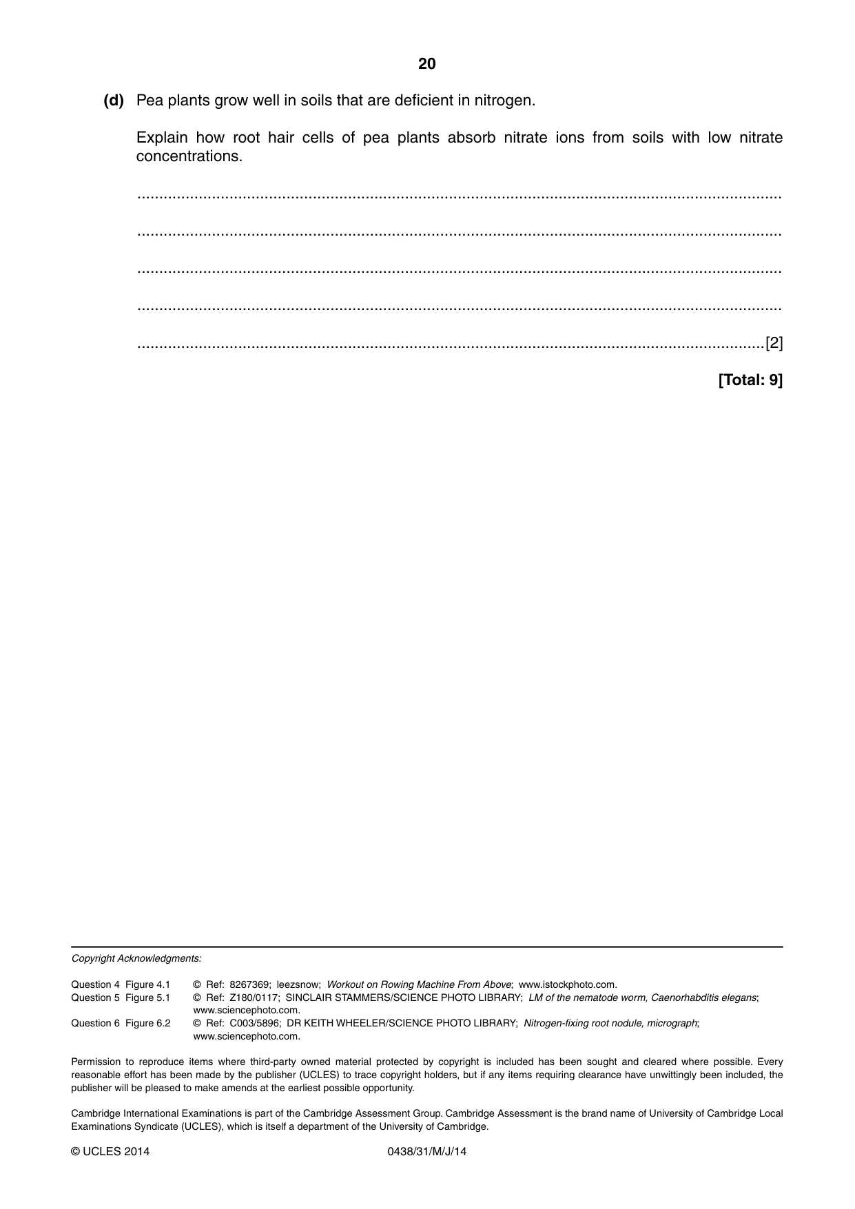 Cambridge IGCSE Biology (BES) 0438 2014 May/June Paper 3 · Variant 1 question paper, page 20 of 20