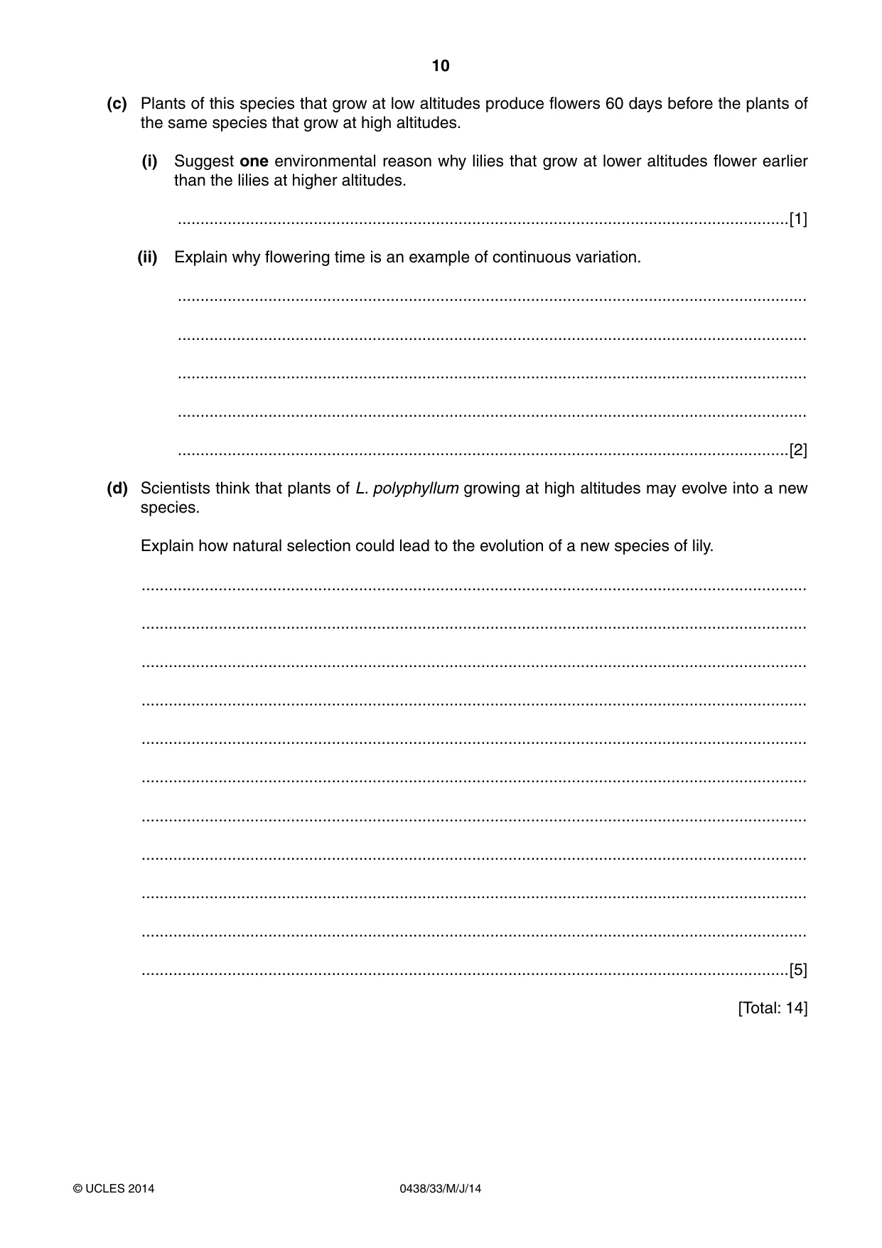 Cambridge IGCSE Biology (BES) 0438 2014 May/June Paper 3 · Variant 3 question paper, page 10 of 16