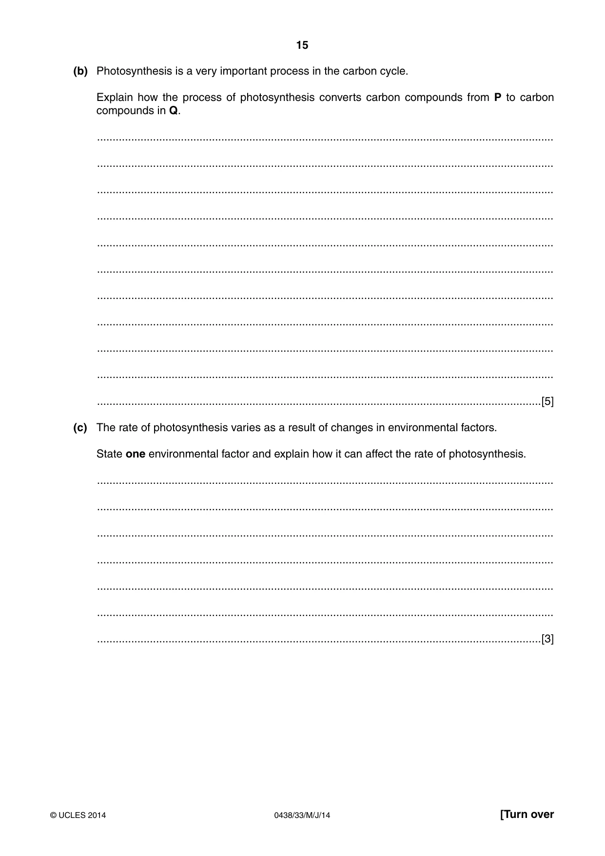 Cambridge IGCSE Biology (BES) 0438 2014 May/June Paper 3 · Variant 3 question paper, page 15 of 16