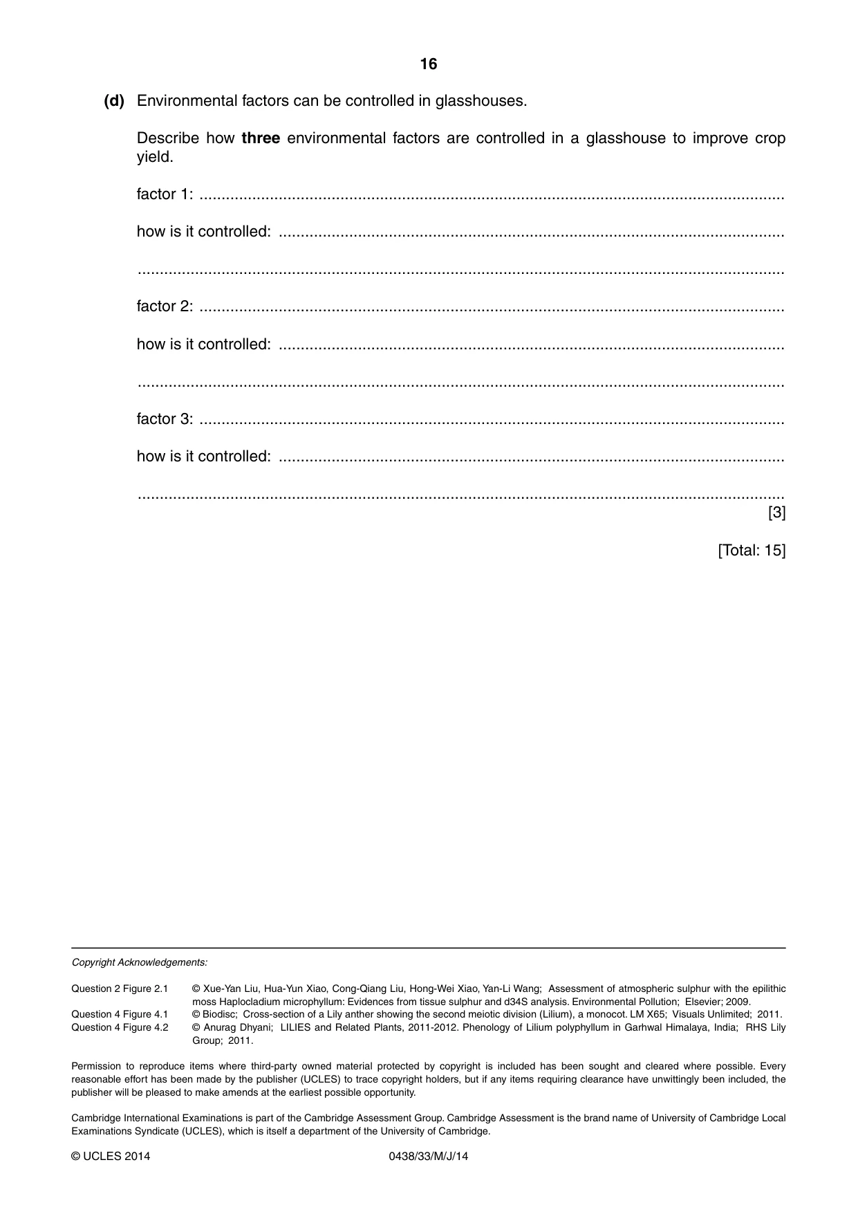 Cambridge IGCSE Biology (BES) 0438 2014 May/June Paper 3 · Variant 3 question paper, page 16 of 16