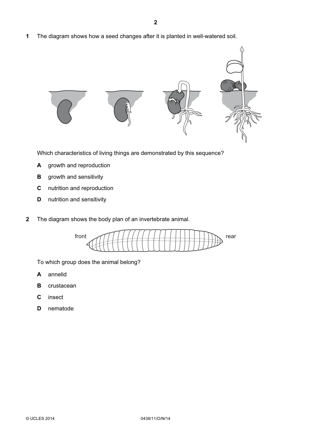 Cambridge IGCSE Biology (BES) 0438 2014 Oct/Nov Paper 1 · Variant 1 question paper, page 2 of 16