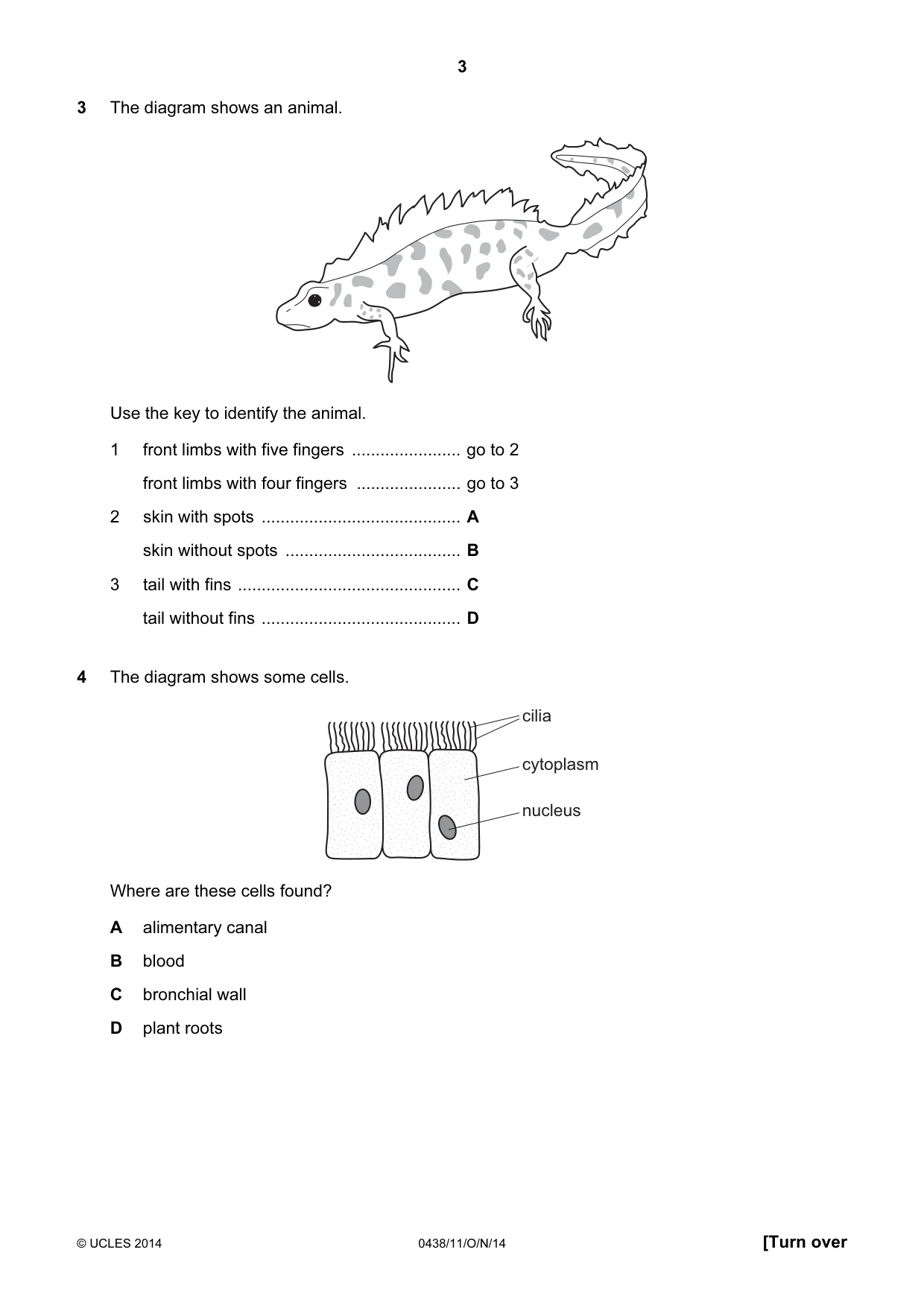 Cambridge IGCSE Biology (BES) 0438 2014 Oct/Nov Paper 1 · Variant 1 question paper, page 3 of 16