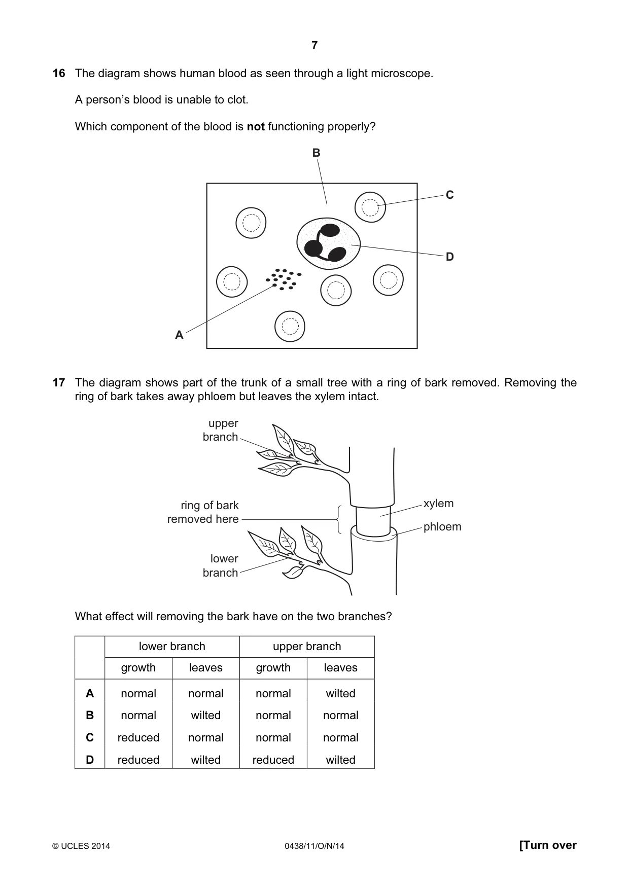 Cambridge IGCSE Biology (BES) 0438 2014 Oct/Nov Paper 1 · Variant 1 question paper, page 7 of 16