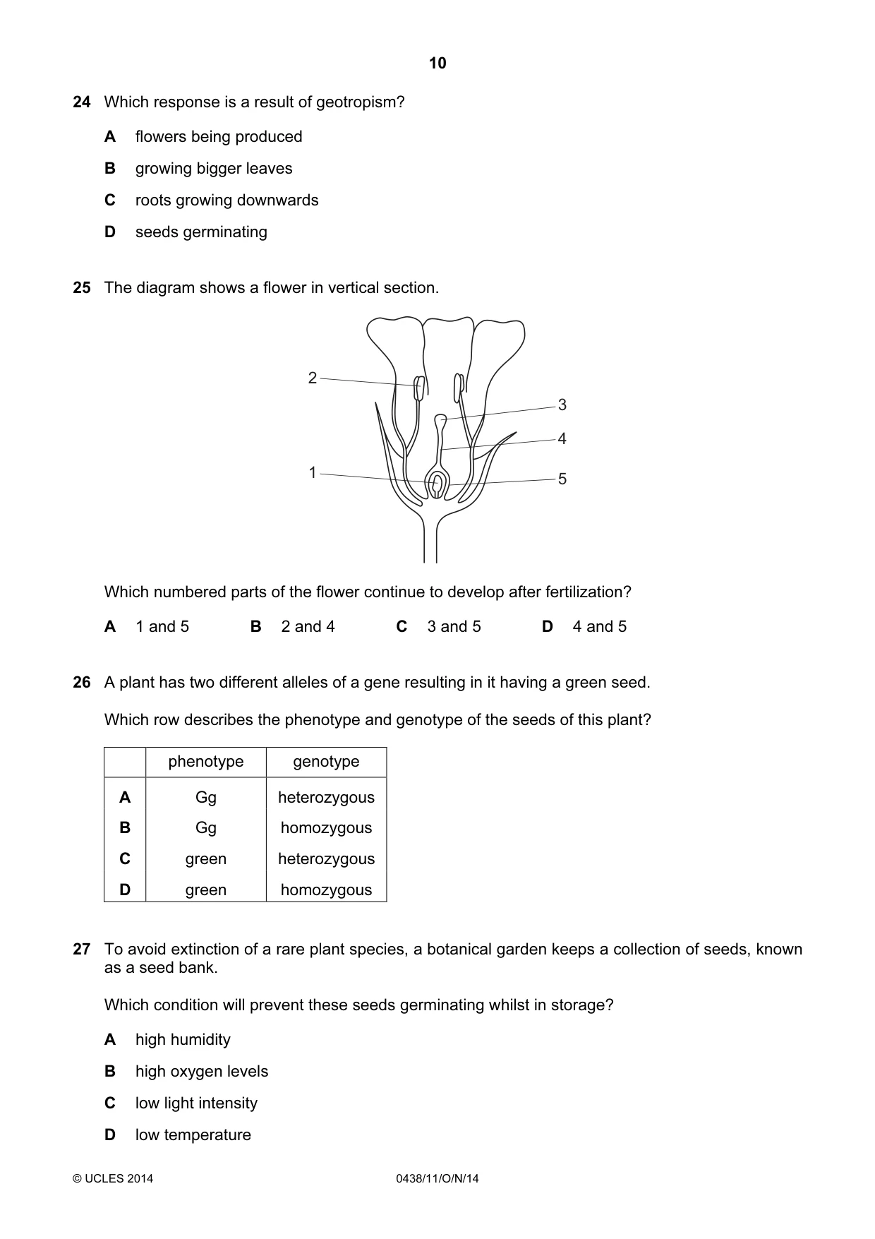 Cambridge IGCSE Biology (BES) 0438 2014 Oct/Nov Paper 1 · Variant 1 question paper, page 10 of 16