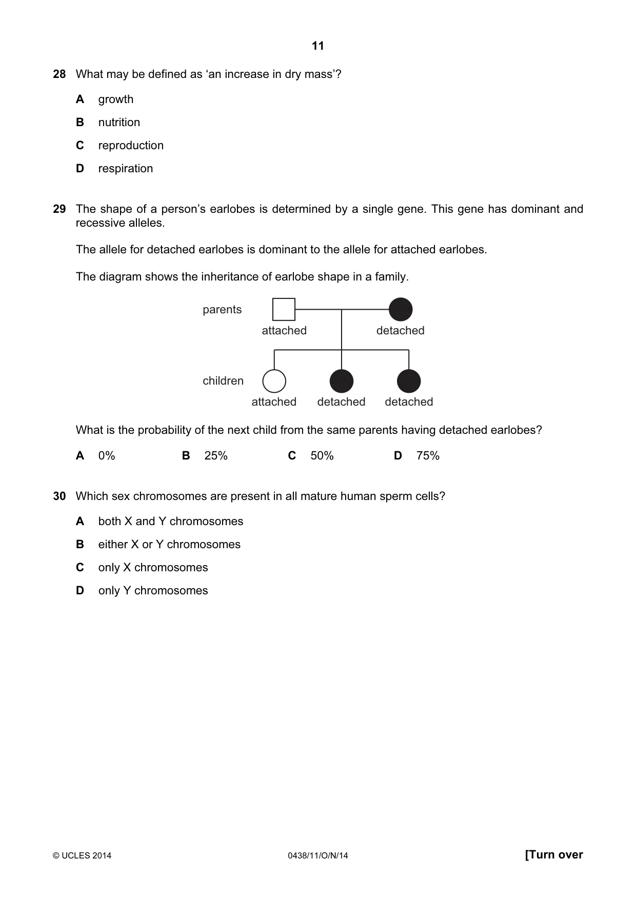Cambridge IGCSE Biology (BES) 0438 2014 Oct/Nov Paper 1 · Variant 1 question paper, page 11 of 16