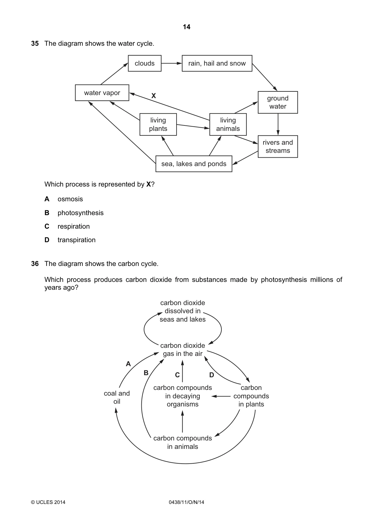 Cambridge IGCSE Biology (BES) 0438 2014 Oct/Nov Paper 1 · Variant 1 question paper, page 14 of 16