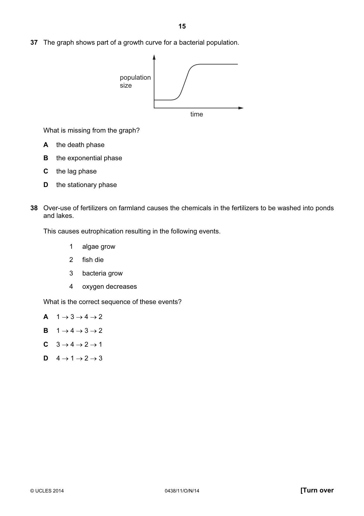 Cambridge IGCSE Biology (BES) 0438 2014 Oct/Nov Paper 1 · Variant 1 question paper, page 15 of 16