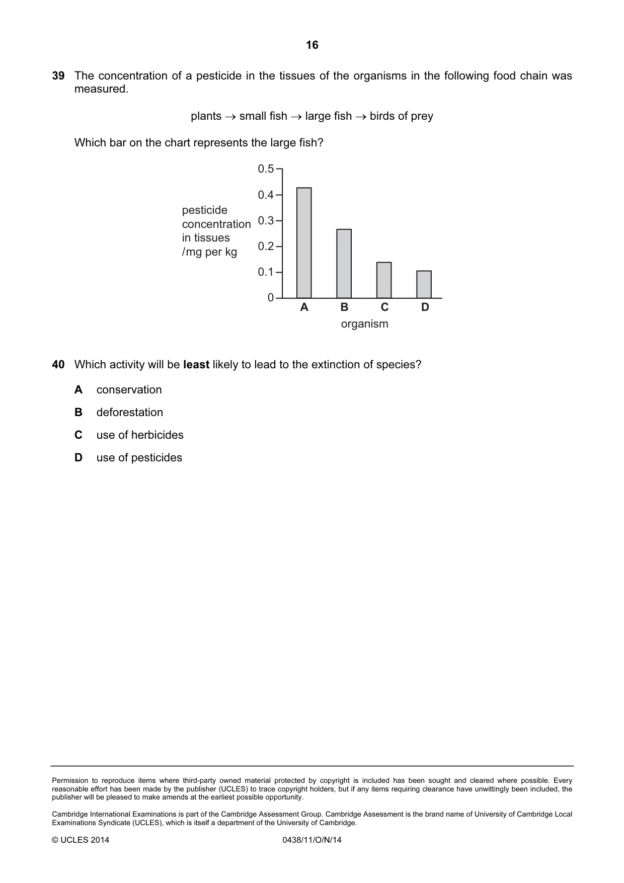 Cambridge IGCSE Biology (BES) 0438 2014 Oct/Nov Paper 1 · Variant 1 question paper, page 16 of 16