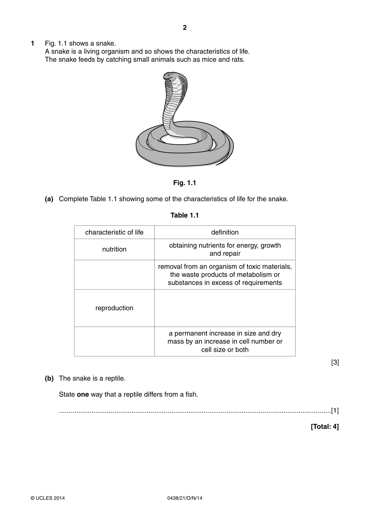 Cambridge IGCSE Biology (BES) 0438 2014 Oct/Nov Paper 2 · Variant 1 question paper, page 2 of 20