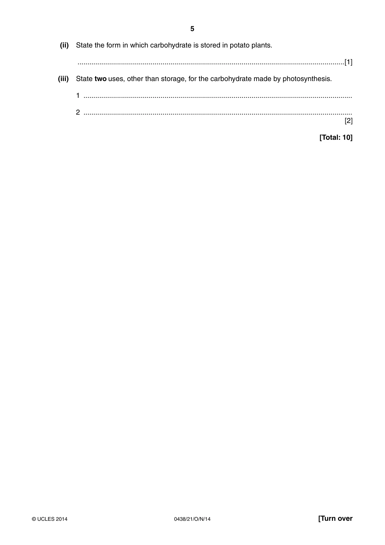 Cambridge IGCSE Biology (BES) 0438 2014 Oct/Nov Paper 2 · Variant 1 question paper, page 5 of 20