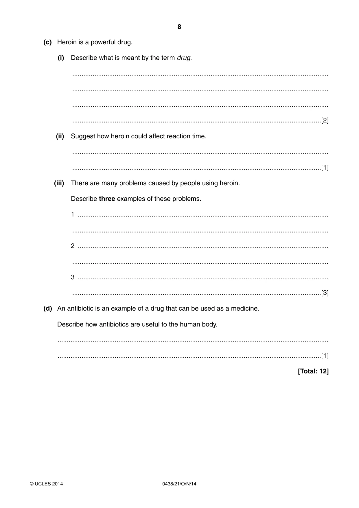 Cambridge IGCSE Biology (BES) 0438 2014 Oct/Nov Paper 2 · Variant 1 question paper, page 8 of 20