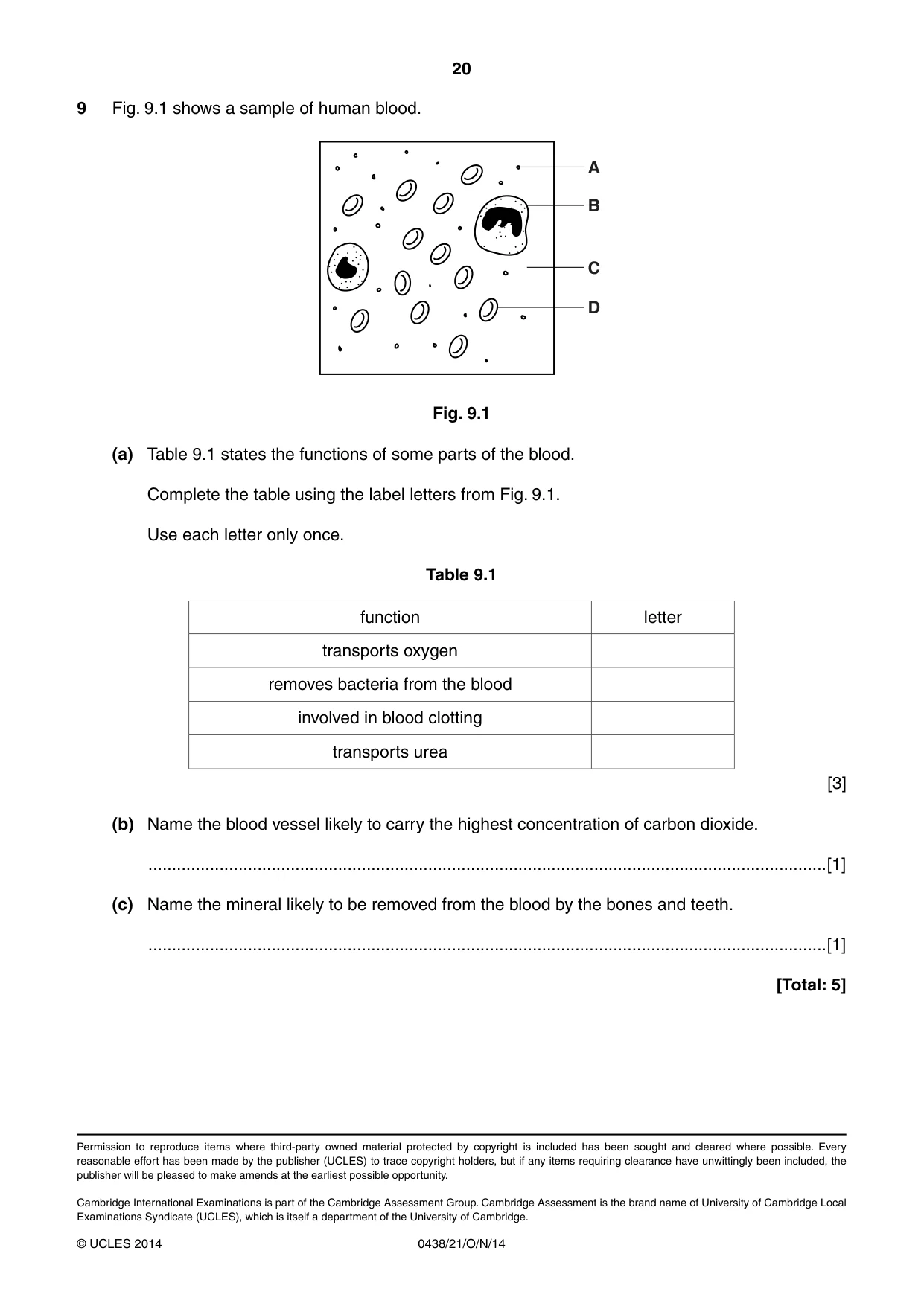Cambridge IGCSE Biology (BES) 0438 2014 Oct/Nov Paper 2 · Variant 1 question paper, page 20 of 20