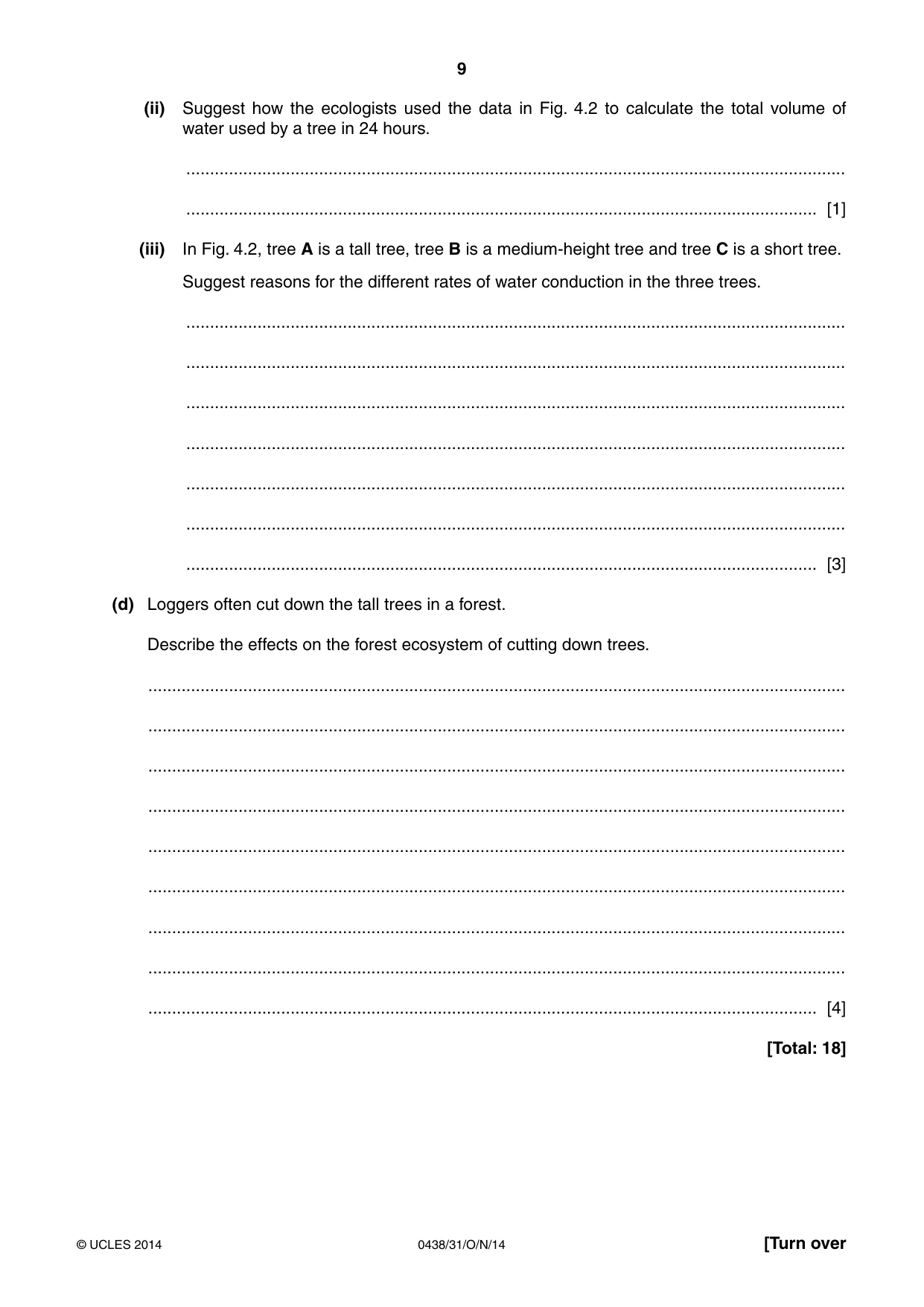 Cambridge IGCSE Biology (BES) 0438 2014 Oct/Nov Paper 3 · Variant 1 question paper, page 9 of 16