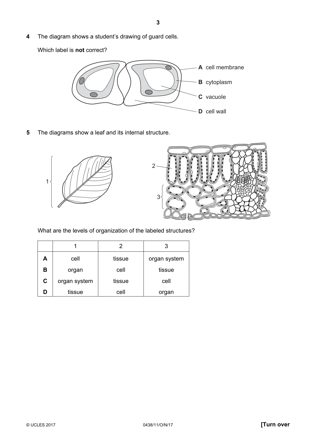 Cambridge IGCSE Biology (BES) 0438 2017 Oct/Nov Paper 1 · Variant 1 question paper, page 3 of 16